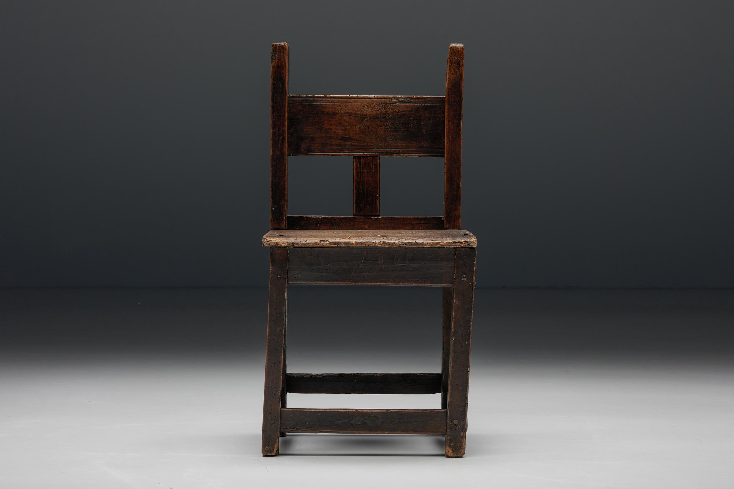 French Rustic Wooden Chair, France, 19th Century For Sale