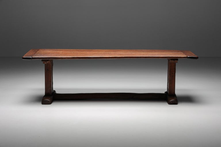 Rustic wooden dining table, Patina, Craftsmanship, Wabi-Sabi, France, 1940's

This rustic dining table is made from the finest dark wood. We can see the French craftsman was greatly inspired by the wabi-sabi philosophy. It embraces imperfections
