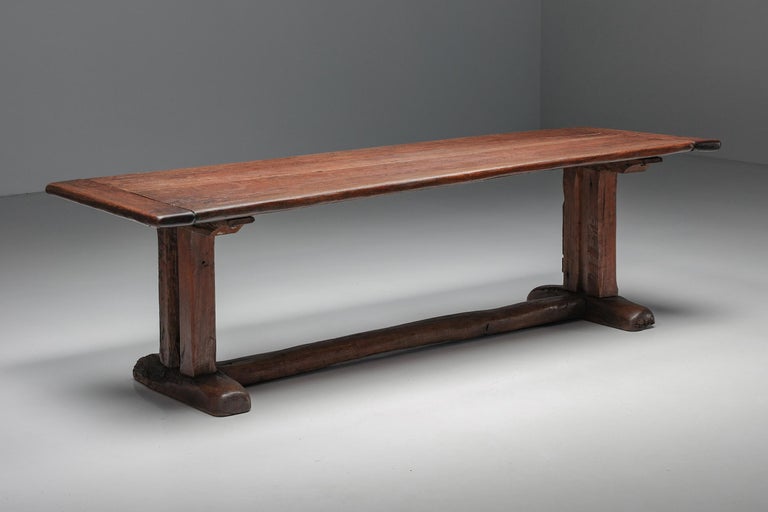 Rustic Wooden Dining Table, Patina, Craftsmanship, Wabi-Sabi, France, 1940's In Excellent Condition For Sale In Antwerp, BE