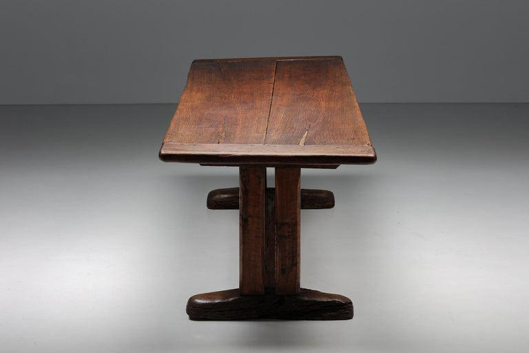Mid-20th Century Rustic Wooden Dining Table, Patina, Craftsmanship, Wabi-Sabi, France, 1940's For Sale