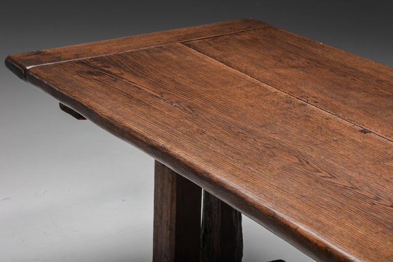 Rustic Wooden Dining Table, Patina, Craftsmanship, Wabi-Sabi, France, 1940's For Sale 1