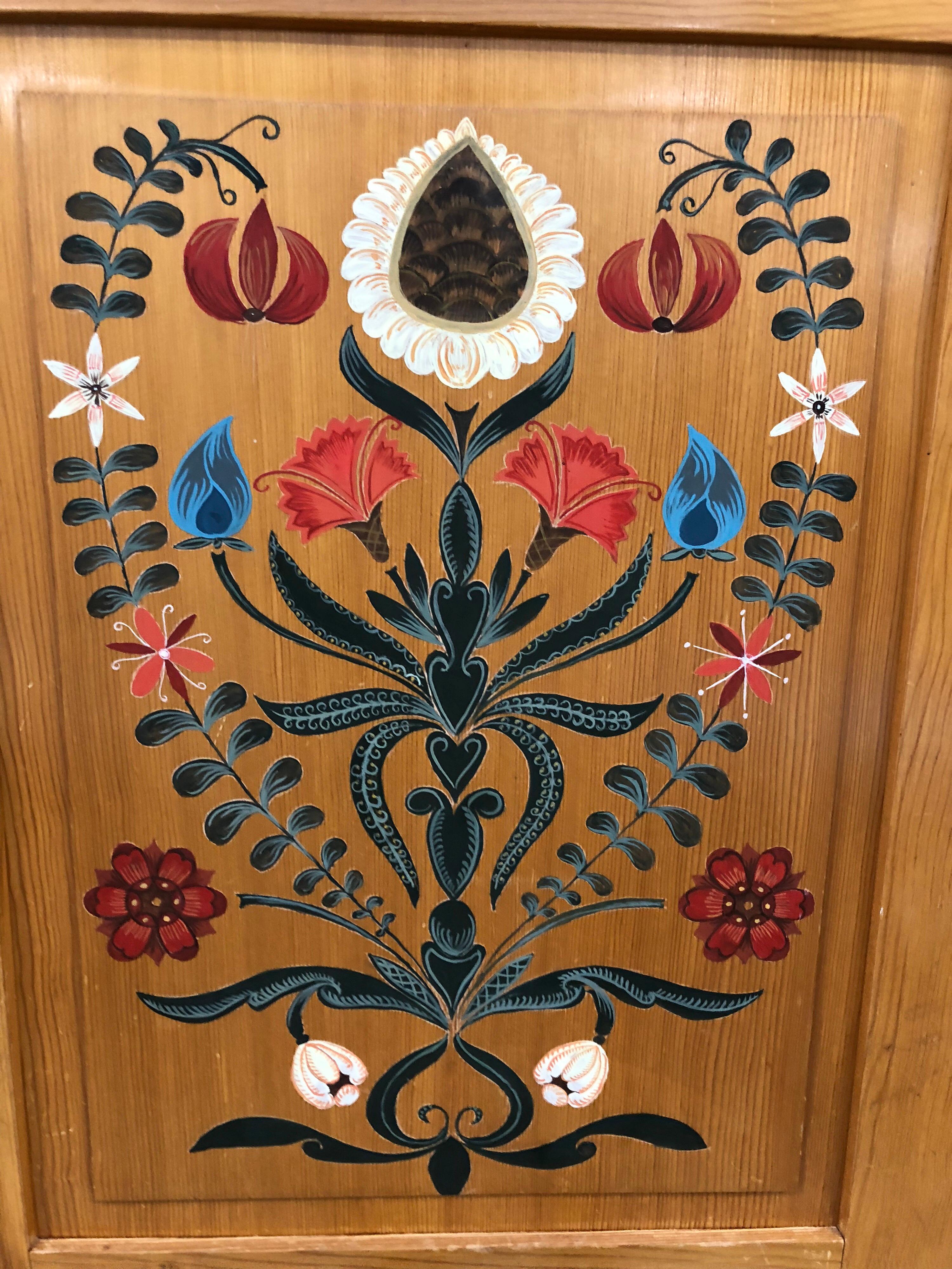 German Rustic Wooden Hand Painted Wardrobe Armoire