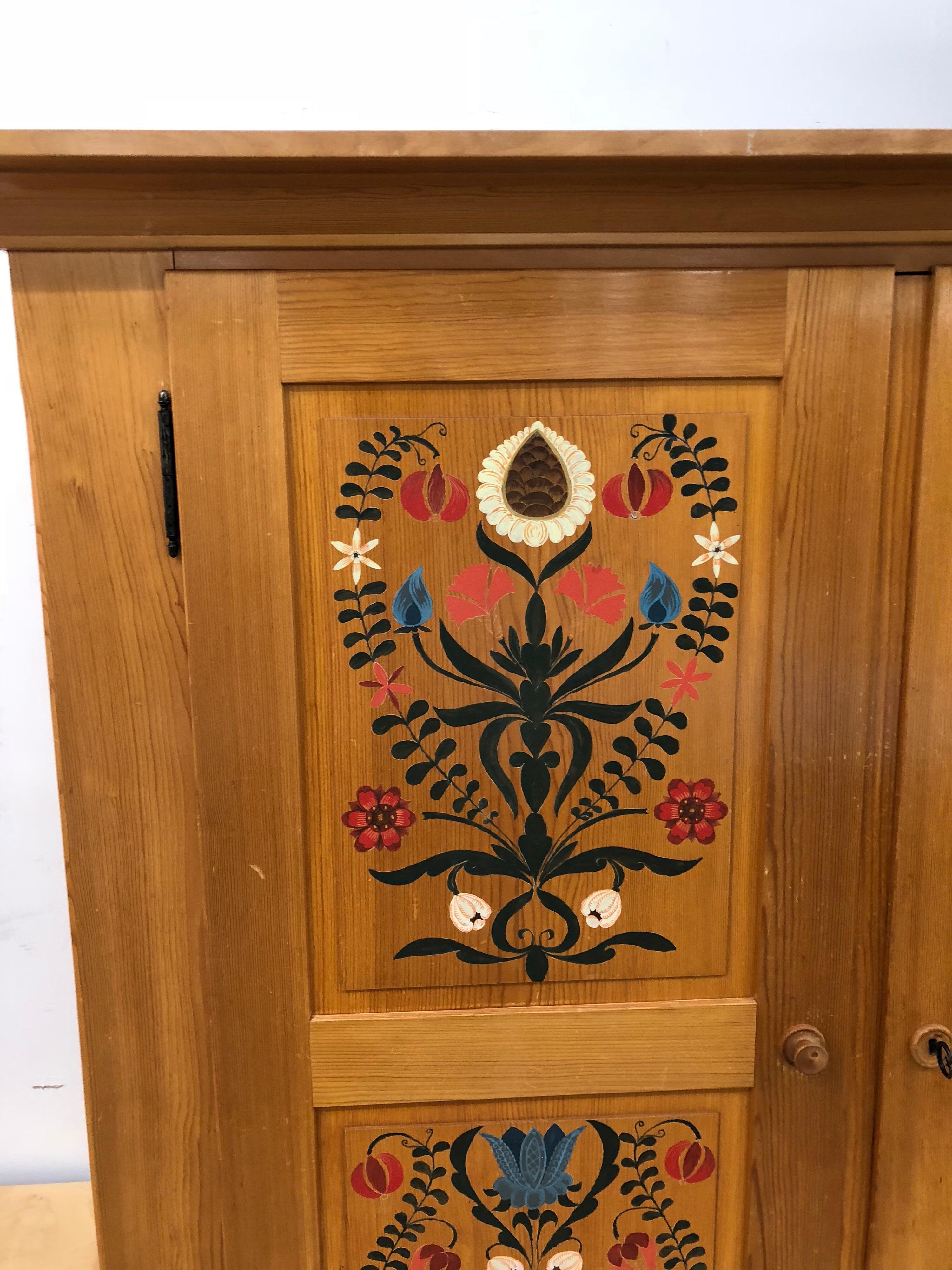 Rustic Wooden Hand Painted Wardrobe Armoire In Excellent Condition In Sofia, BG