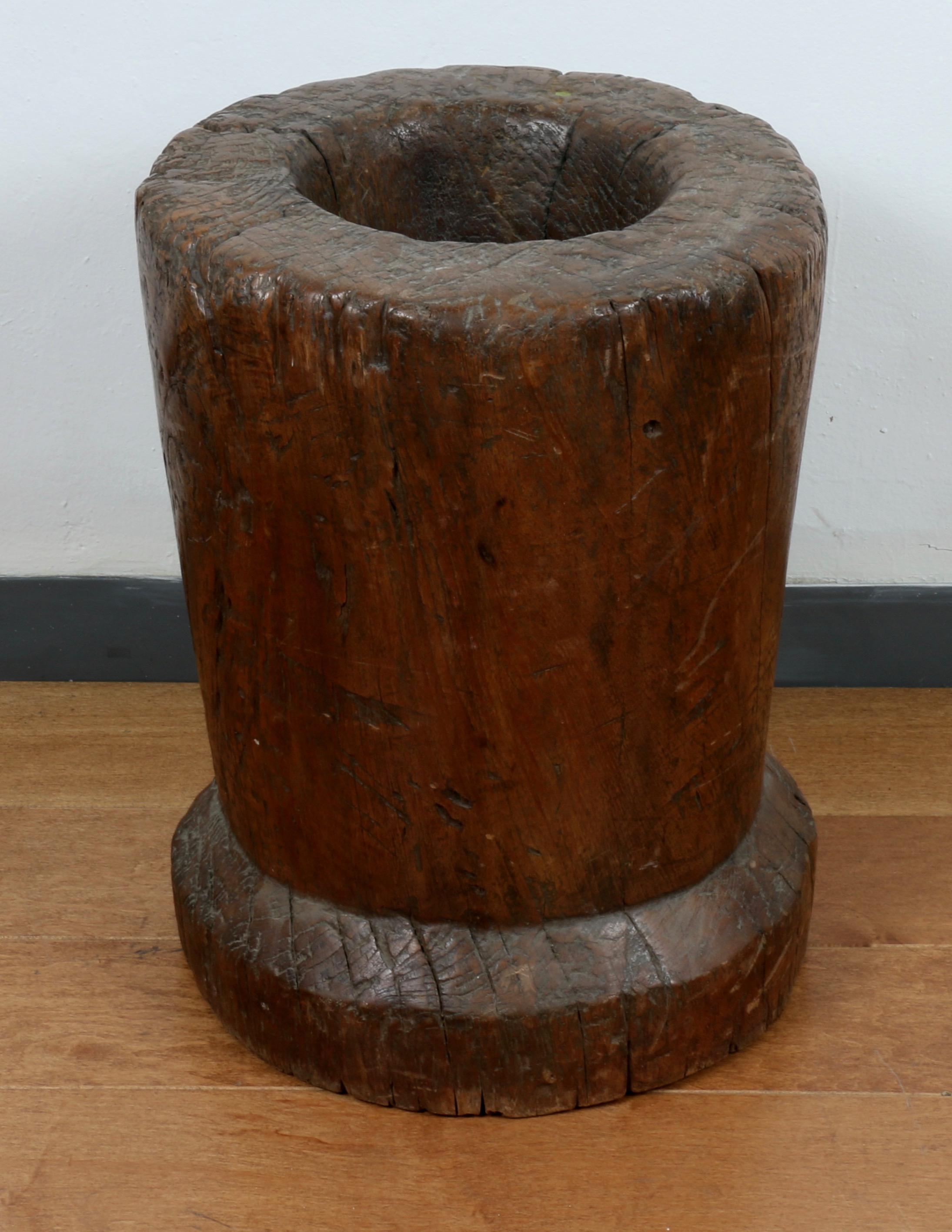 French Rustic Wooden Large Mortar Bowl Urn