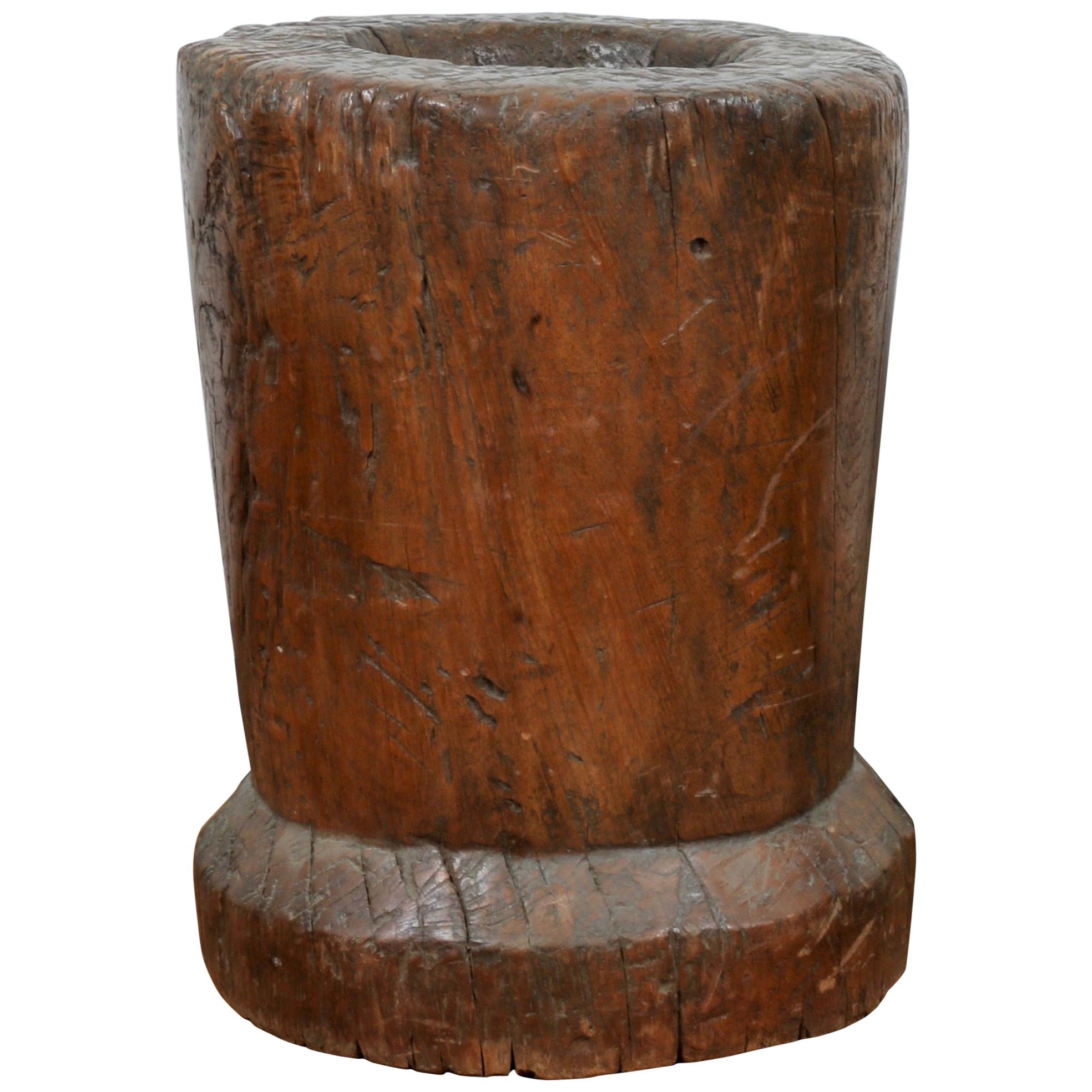 Rustic Wooden Large Mortar Bowl Urn