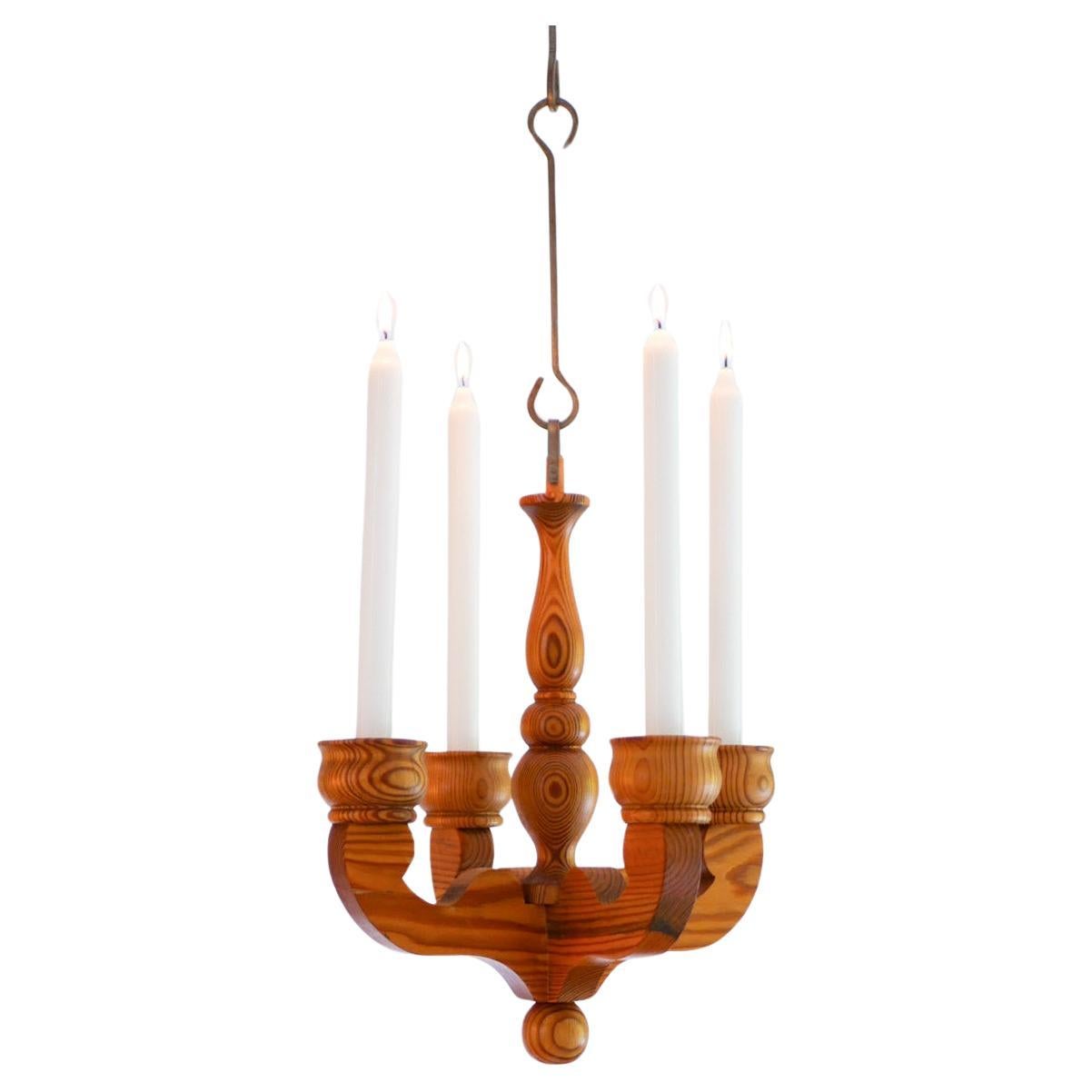 Chandelier rustique à pendentifs en bois Porte-bougies pour Smålandsslöjd Suède