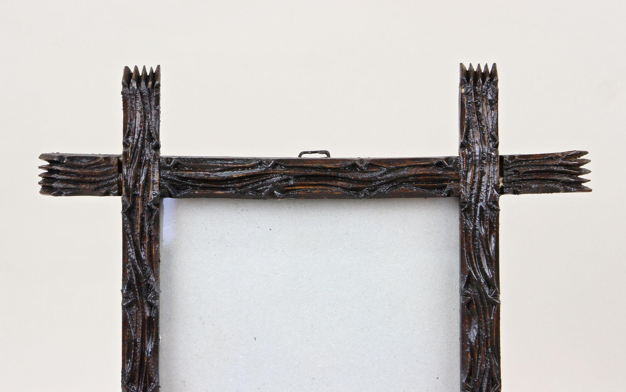 Hand-Carved Rustic Wooden Photo Frame, Black Forest Style - Handcarved, Austria circa 1860