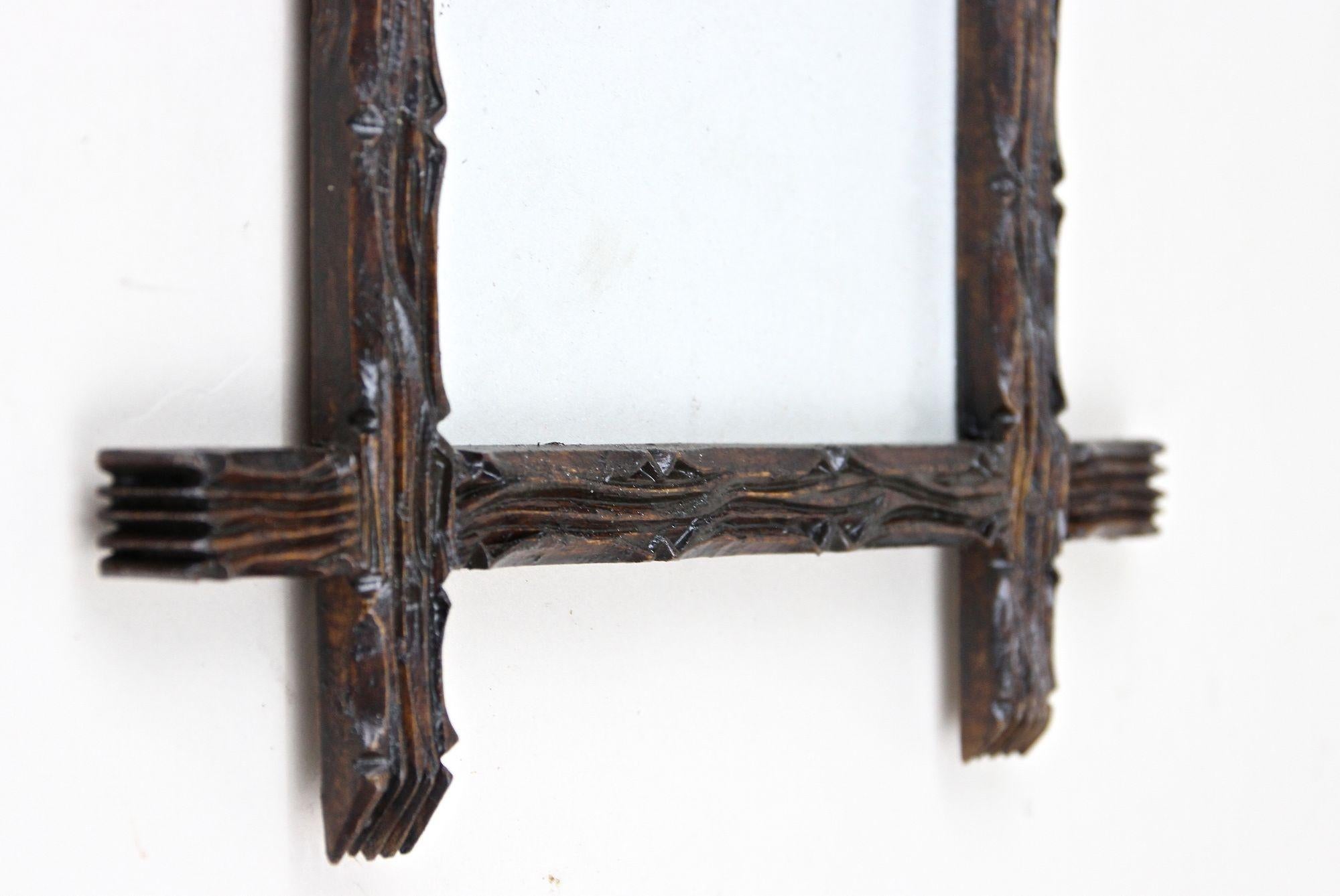19th Century Rustic Wooden Photo Frame, Black Forest Style - Handcarved, Austria circa 1860