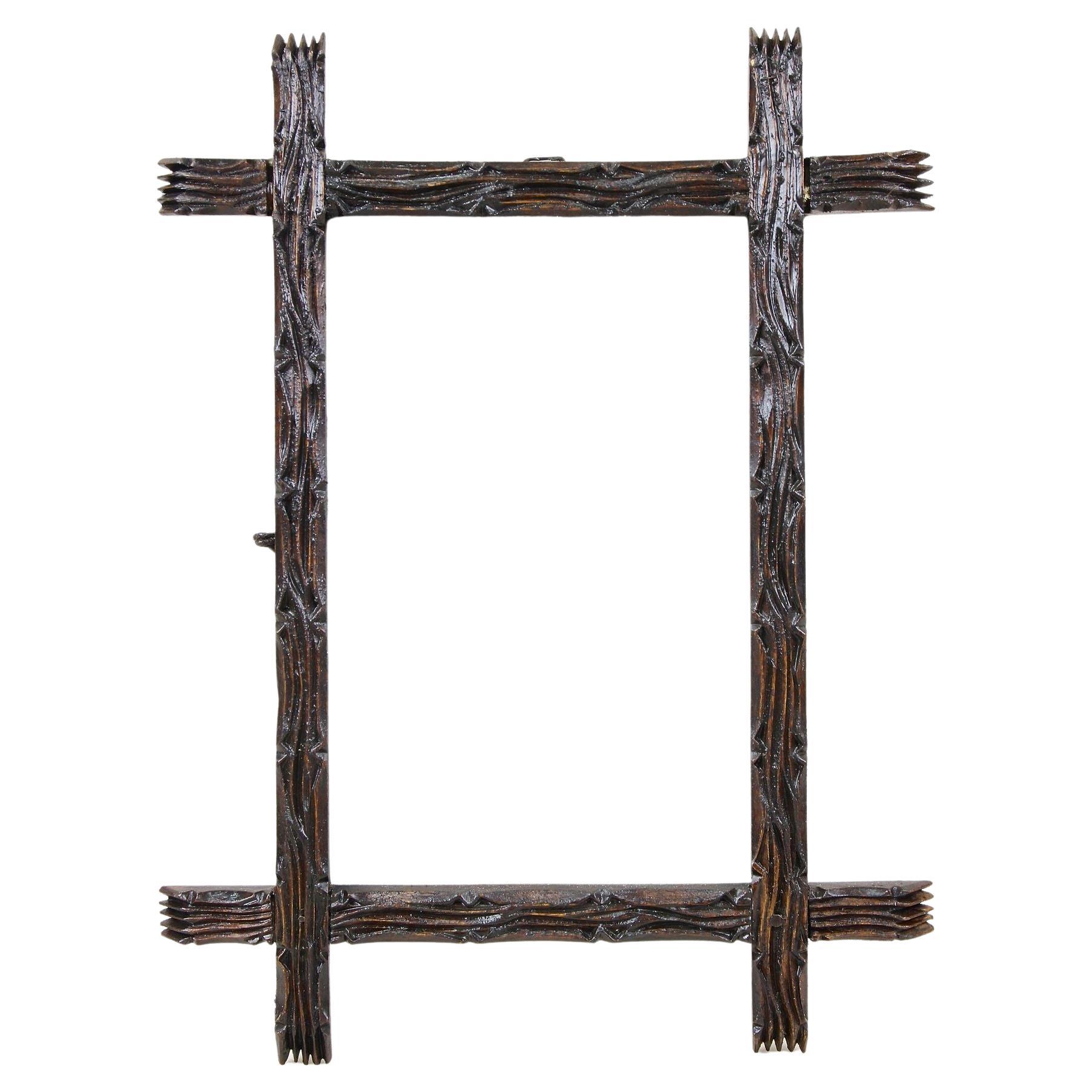 Rustic Wooden Photo Frame, Black Forest Style - Handcarved, Austria circa 1860