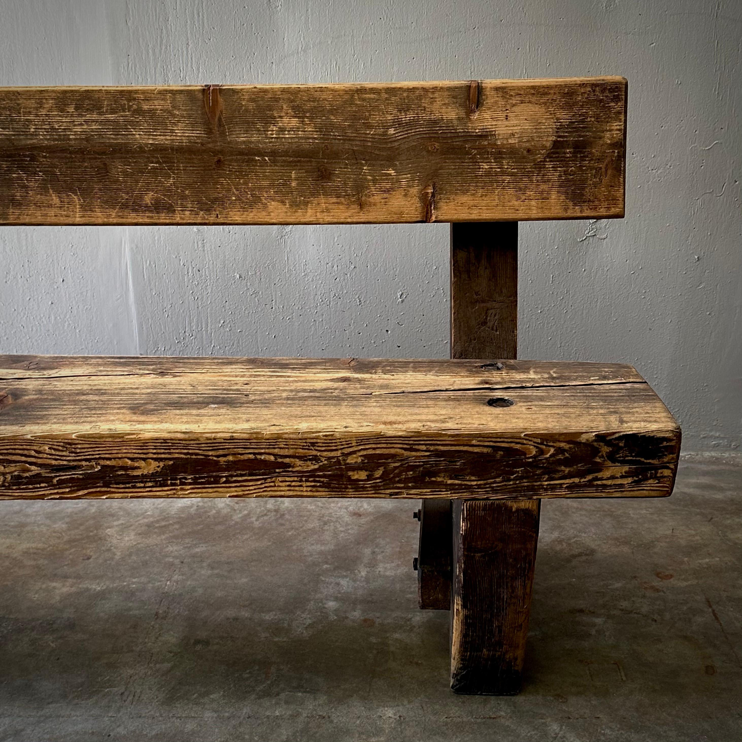 Rustic Wooden Pub Bench In Good Condition For Sale In Los Angeles, CA