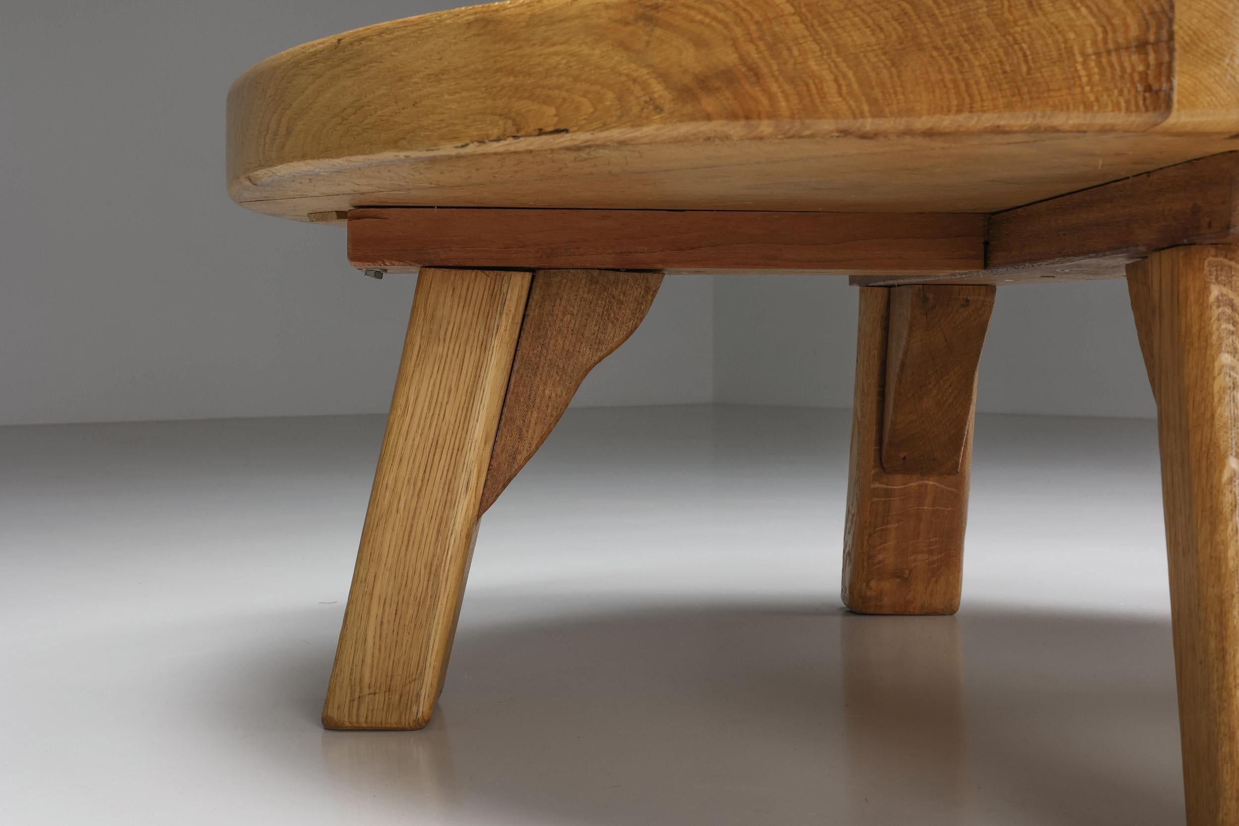 Rustic Wooden Round Coffee Table, Mid-Century Modern, Wabi-Sabi, 1950's 1