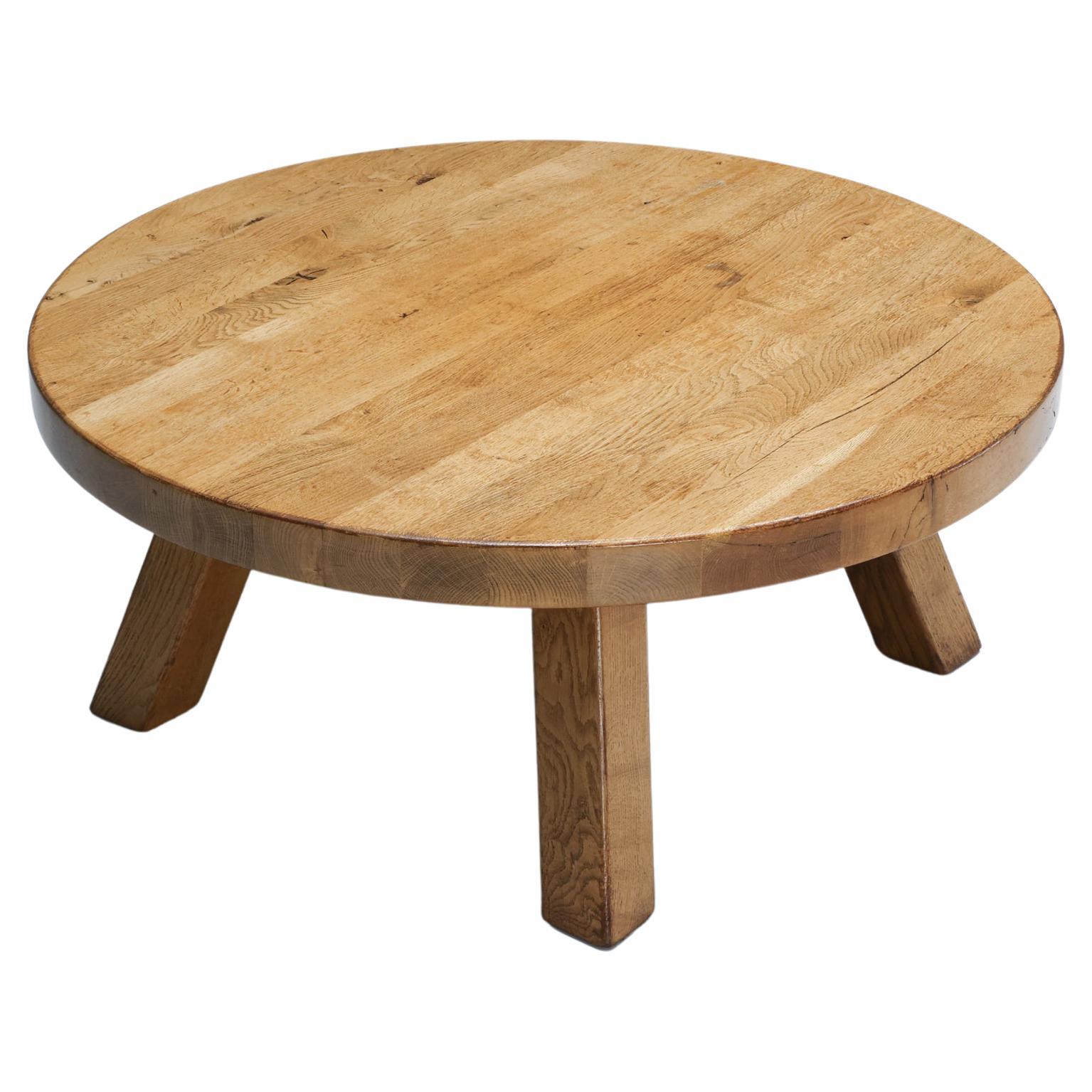 Rustic Wooden Round Coffee Table, Mid-Century Modern, Wabi-Sabi, 1950's