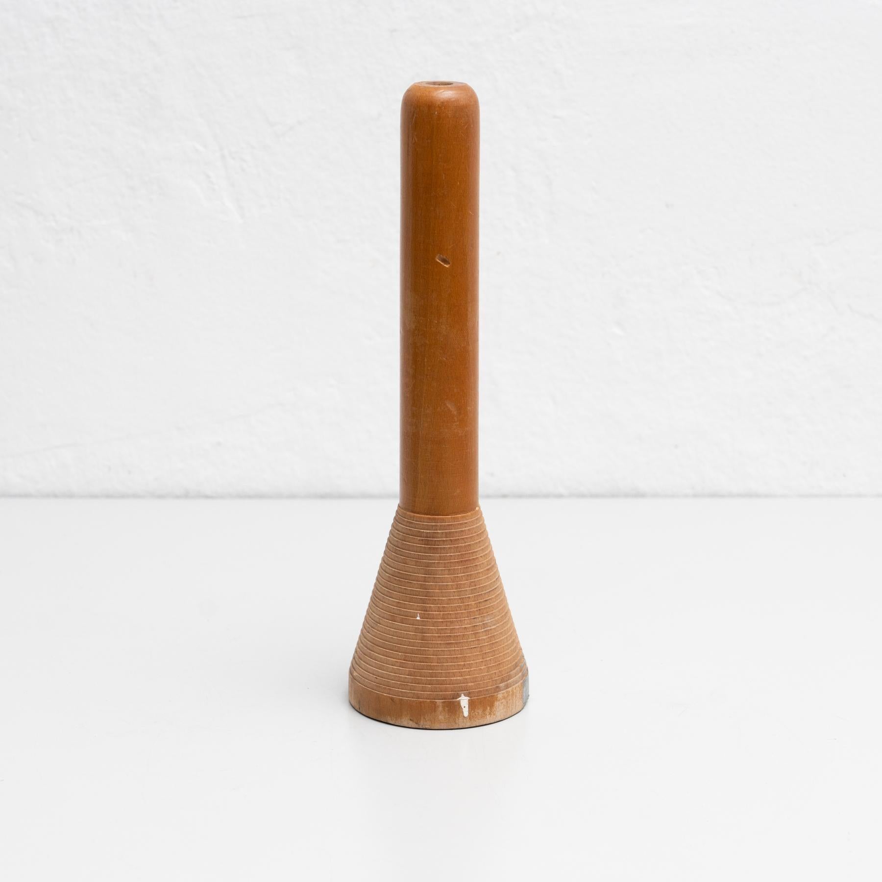 Rustic wooden spool of thread, by unknown manufacturer from Spain, circa 1930.    In original condition, with minor wear consistent with age and use, preserving a beautiful patina.    Materials:  Wood.    
