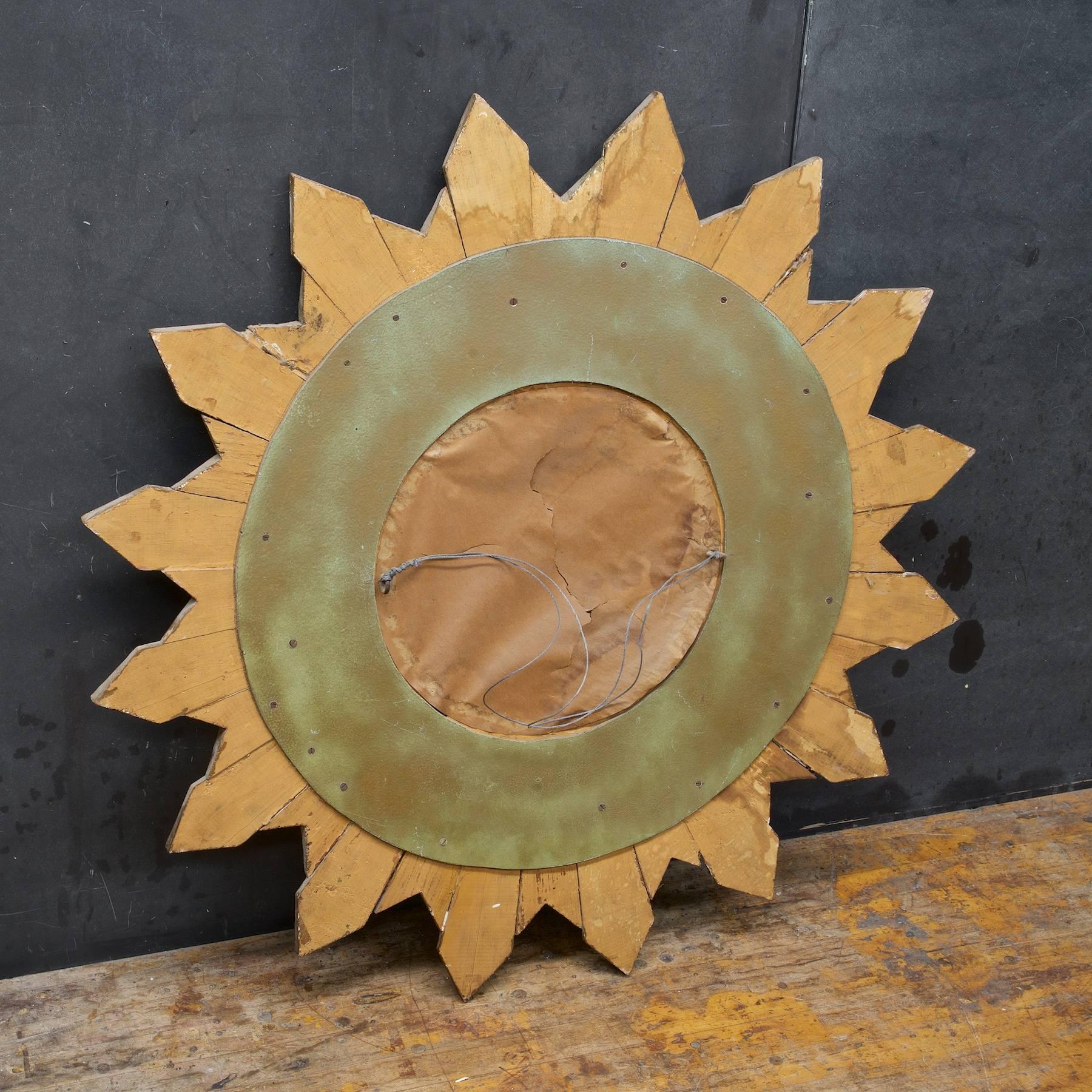 American Rustic Wooden Starburst Convex Wall Mirror Patina Hollywood Glam Mid-Century