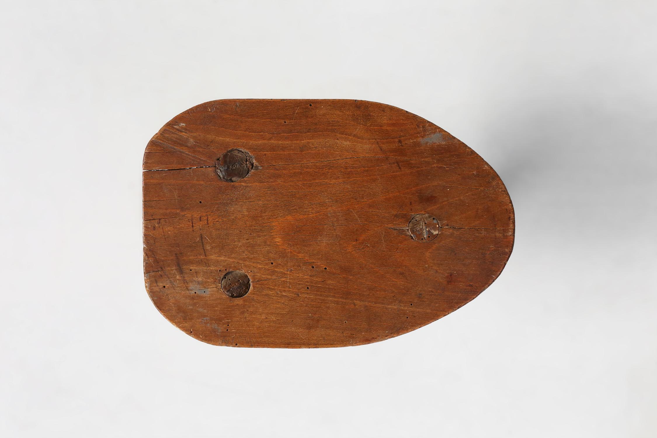 Early 20th Century Rustic Wooden Stool, 1920s For Sale