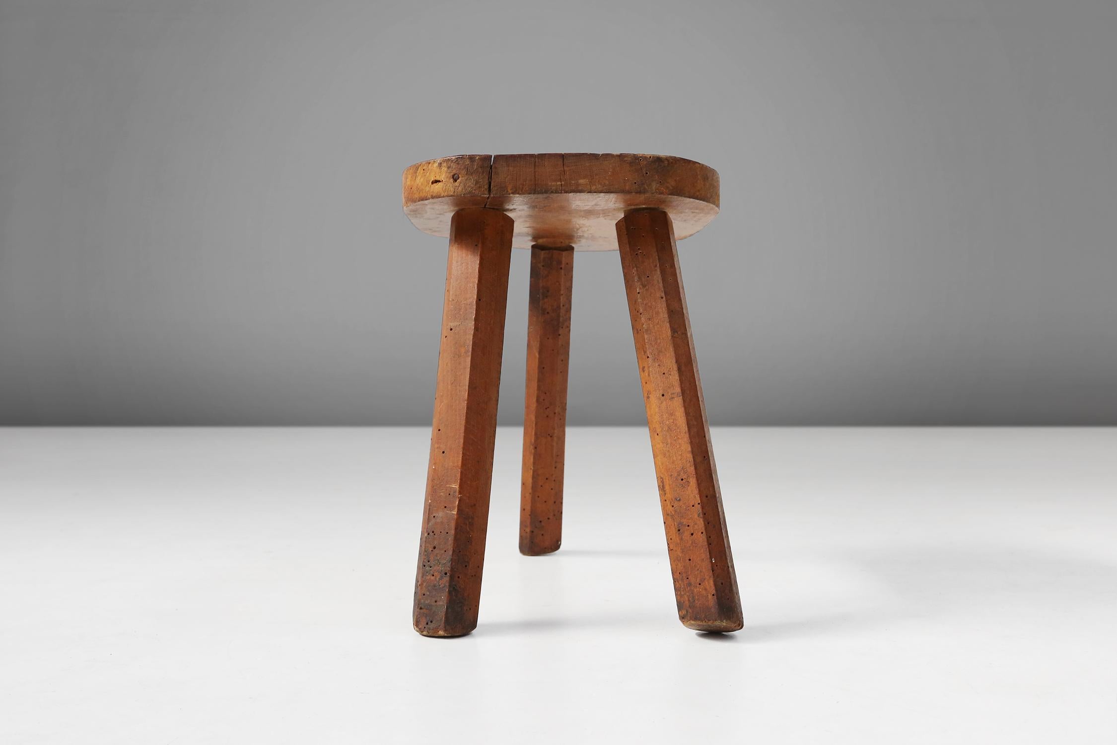 Rustic Wooden Stool, 1920s For Sale 3