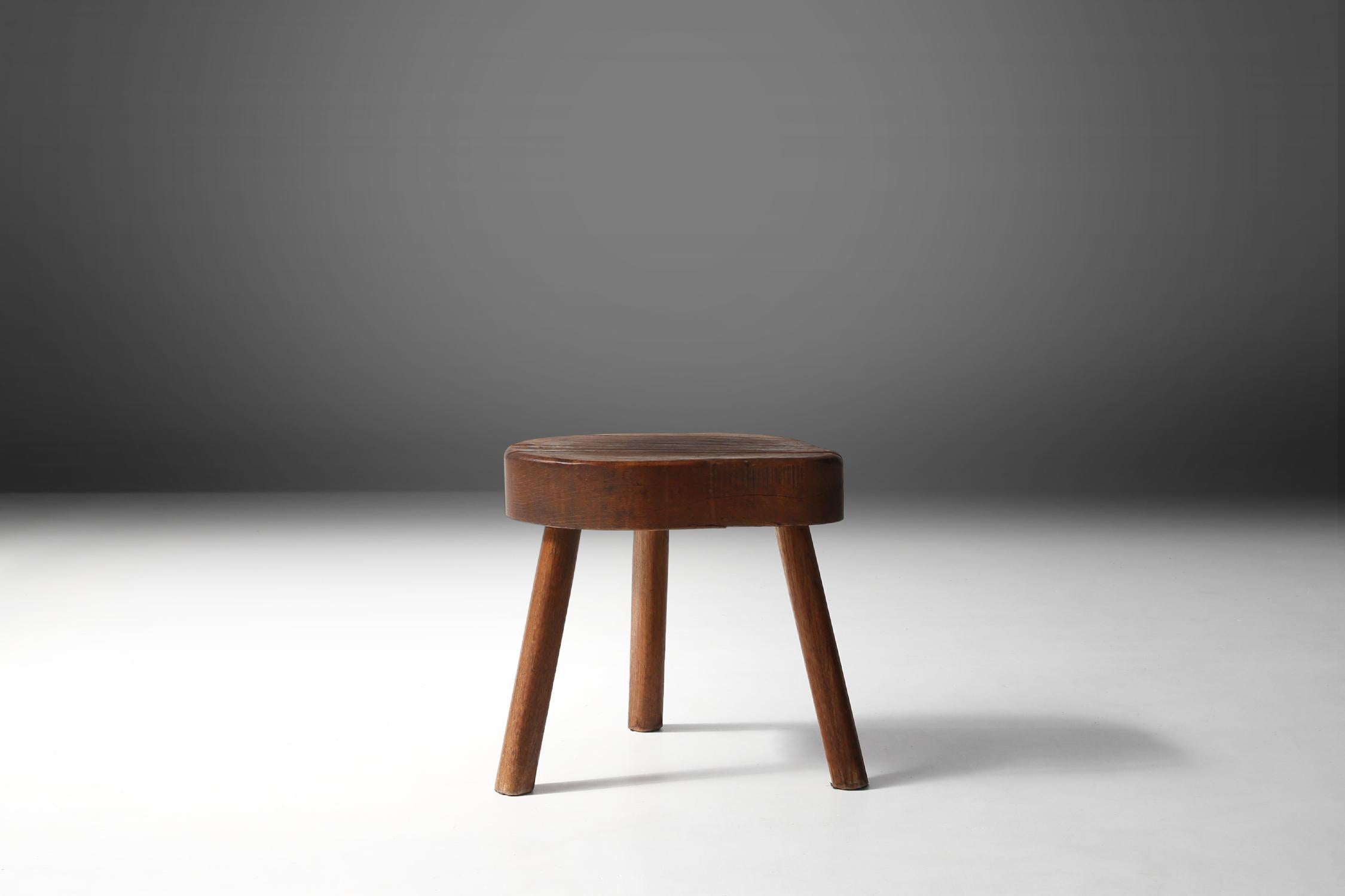 Mid-Century Modern Rustic Wooden Stool, 1930s For Sale