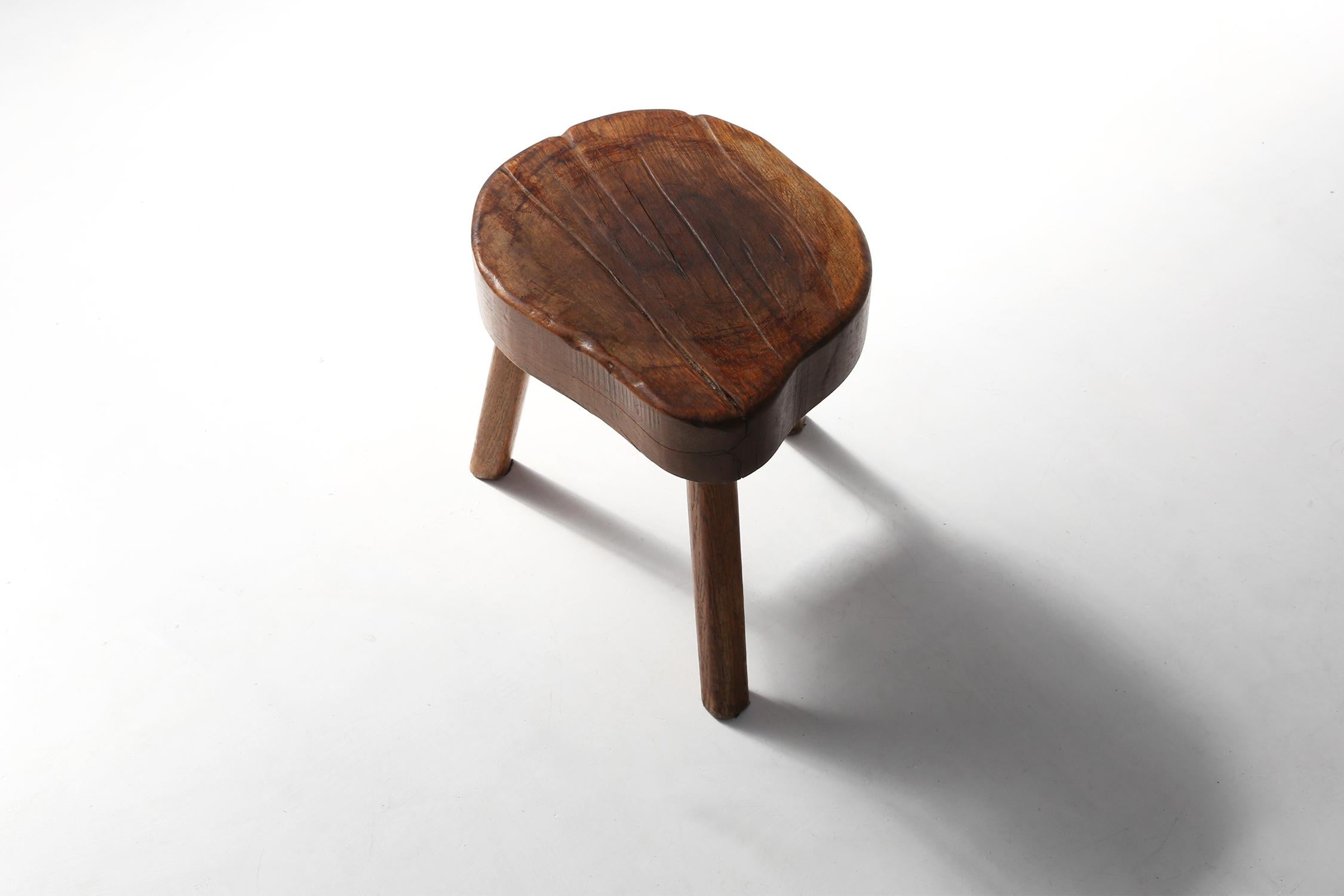 French Rustic Wooden Stool, 1930s For Sale