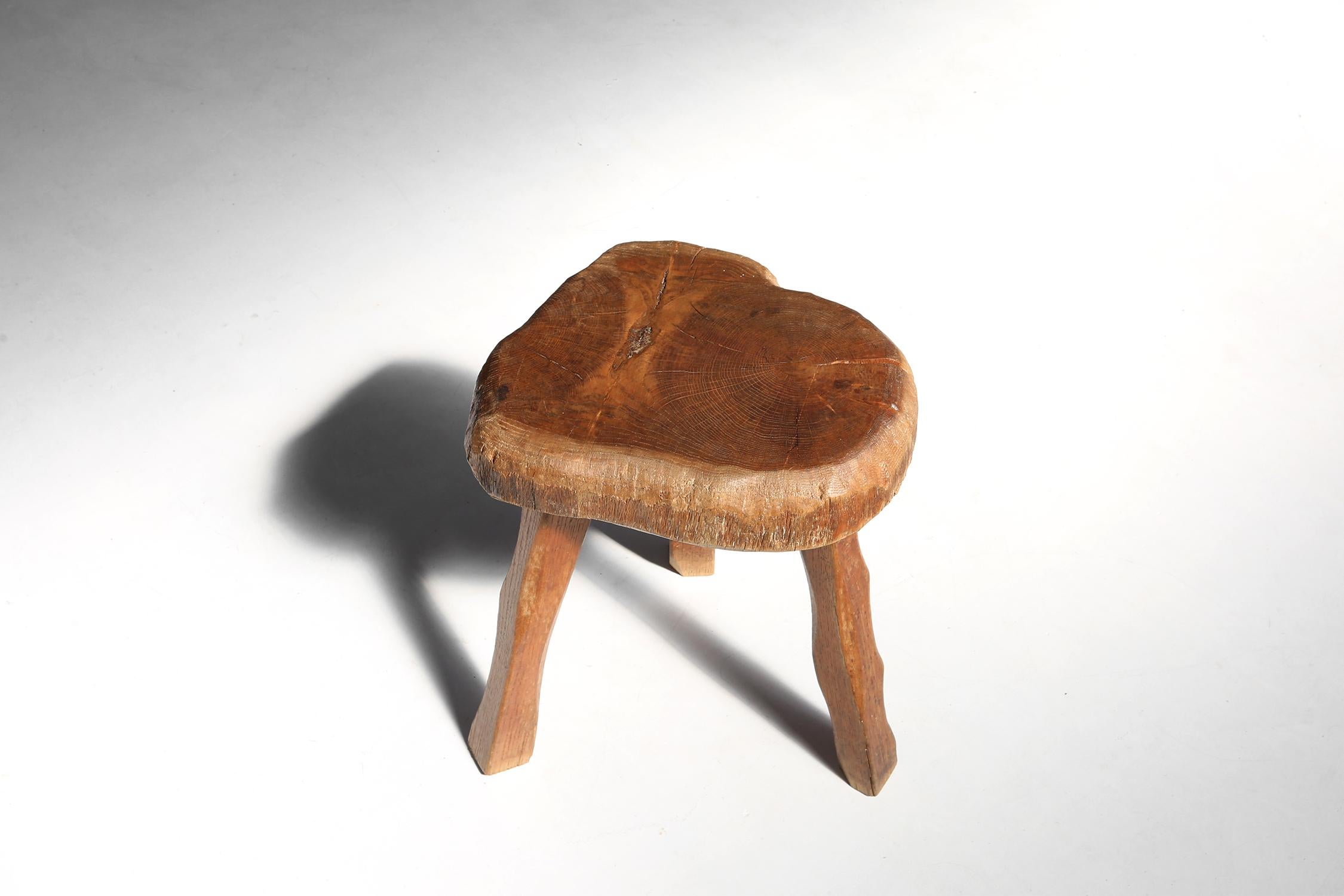 French Rustic wooden stool 19th century For Sale