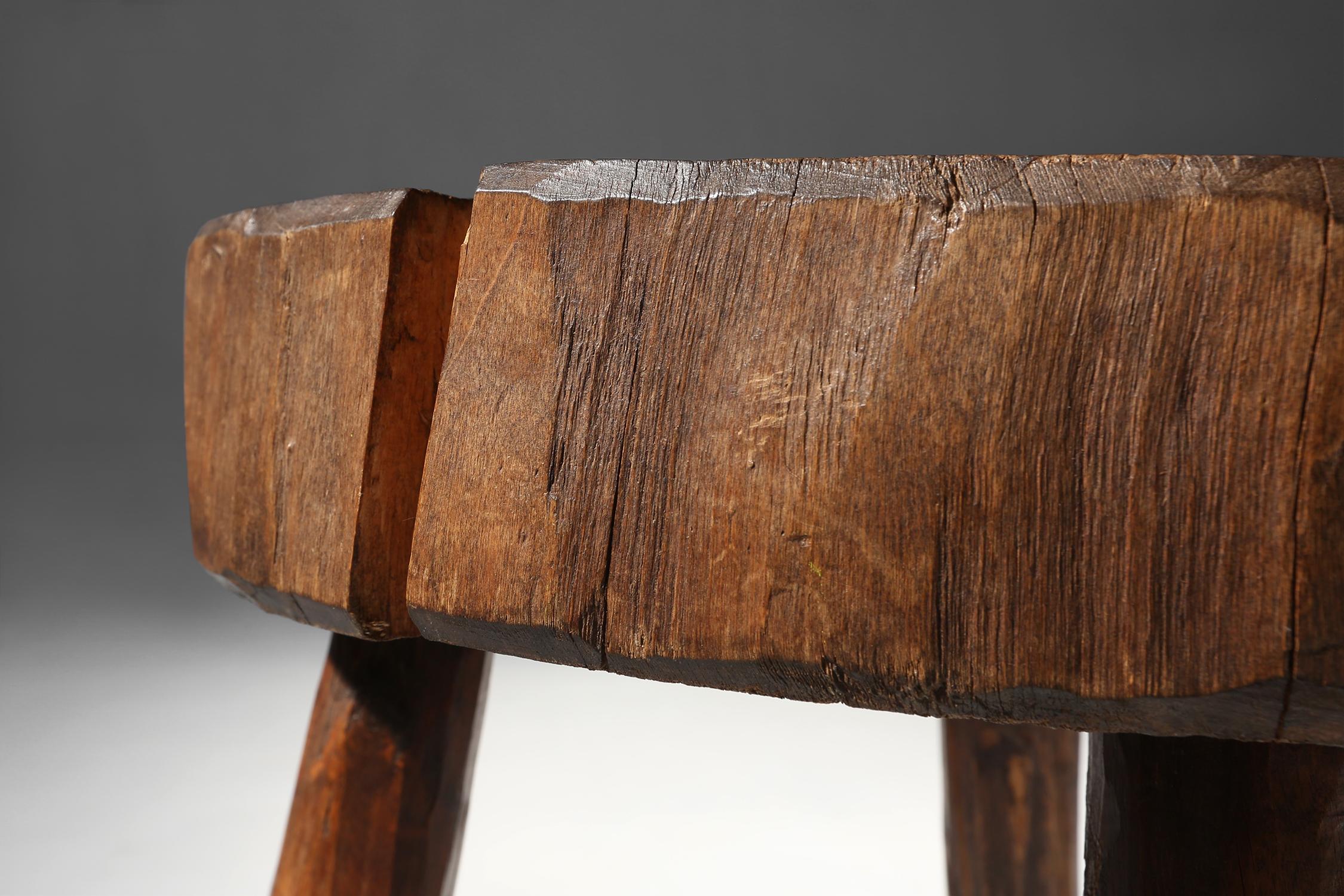 Mid-19th Century Rustic Wooden Stool, 19th Century For Sale