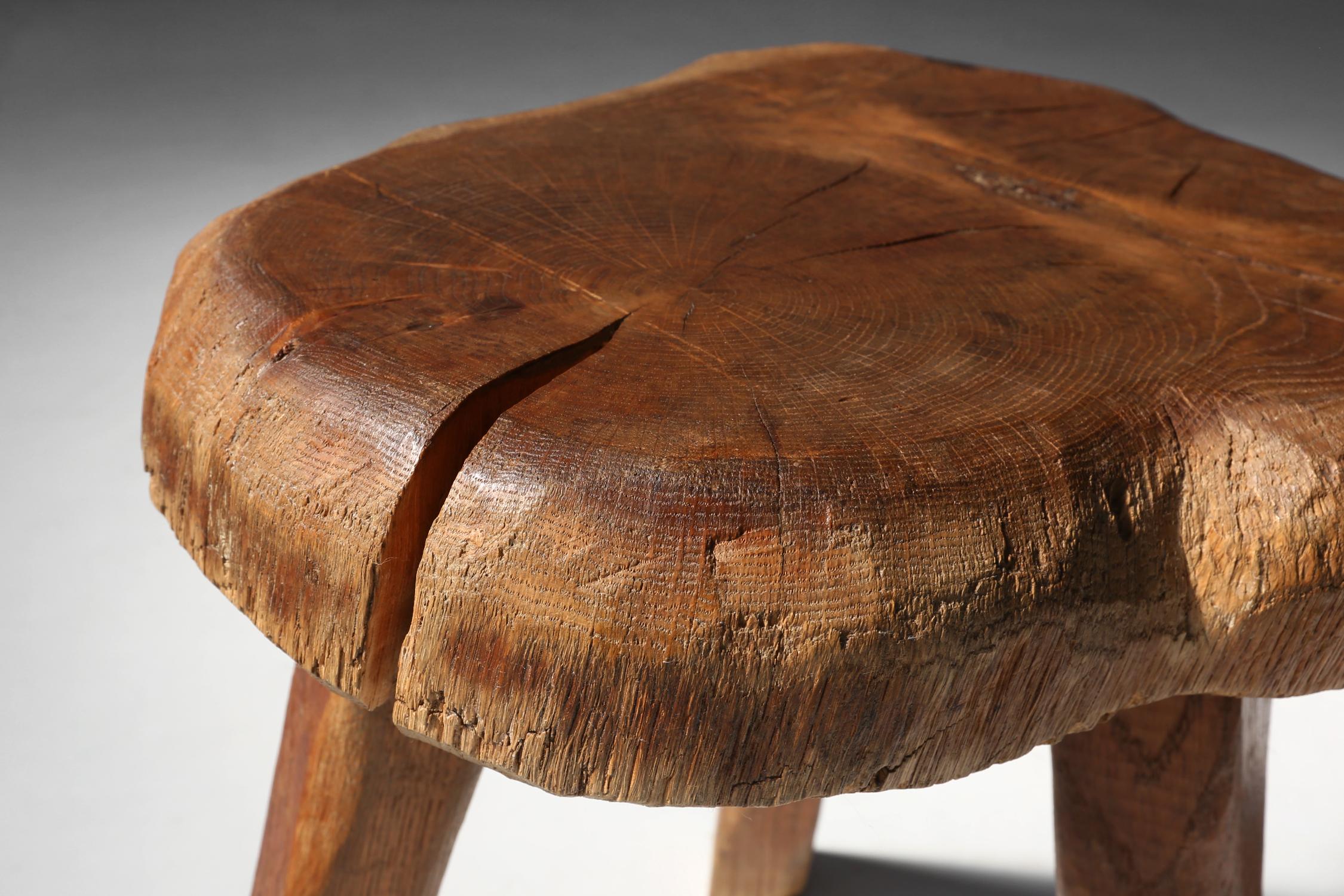 Mid-19th Century Rustic wooden stool 19th century For Sale