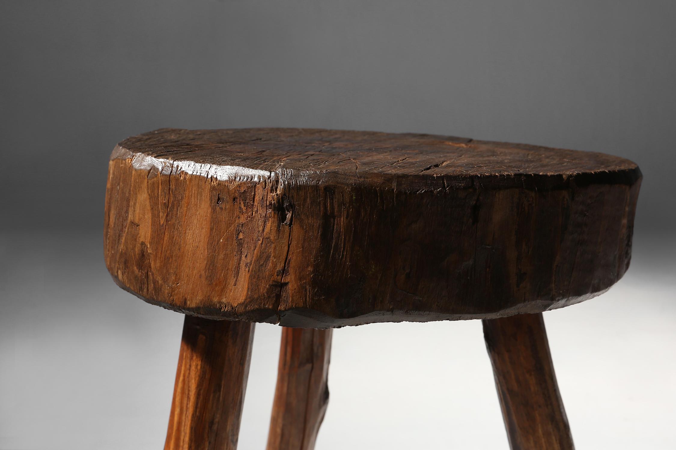 Rustic Wooden Stool, 19th Century For Sale 1