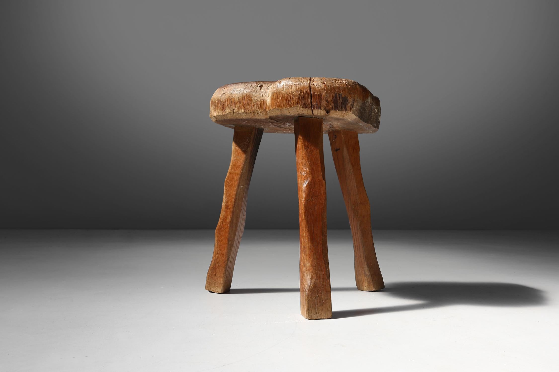 Wood Rustic wooden stool 19th century For Sale