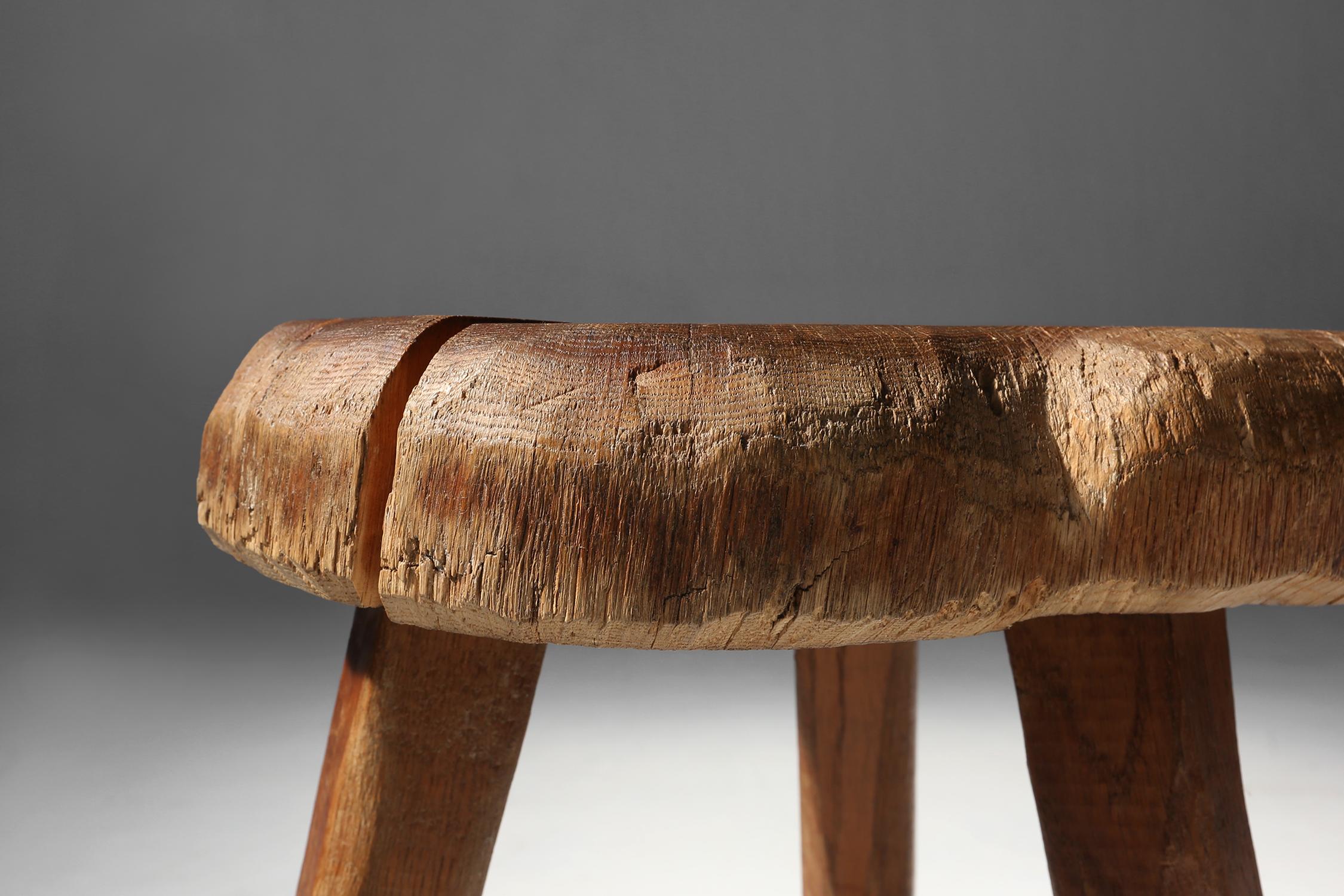 Rustic wooden stool 19th century For Sale 2