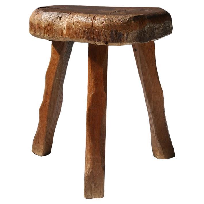 Rustic wooden stool 19th century For Sale