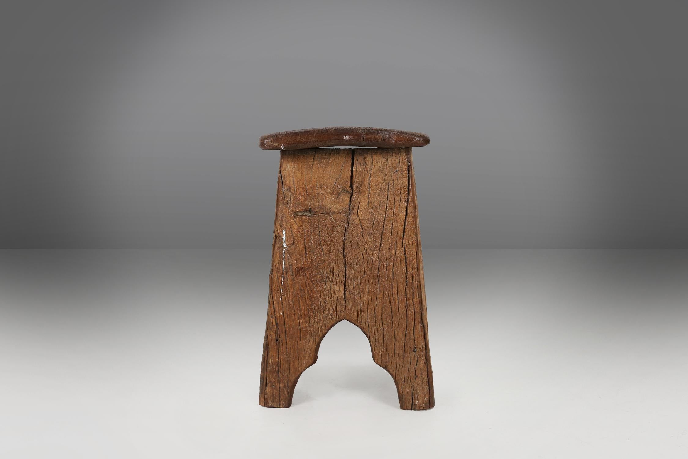 French Rustic Wooden Stool, Ca.1850 For Sale