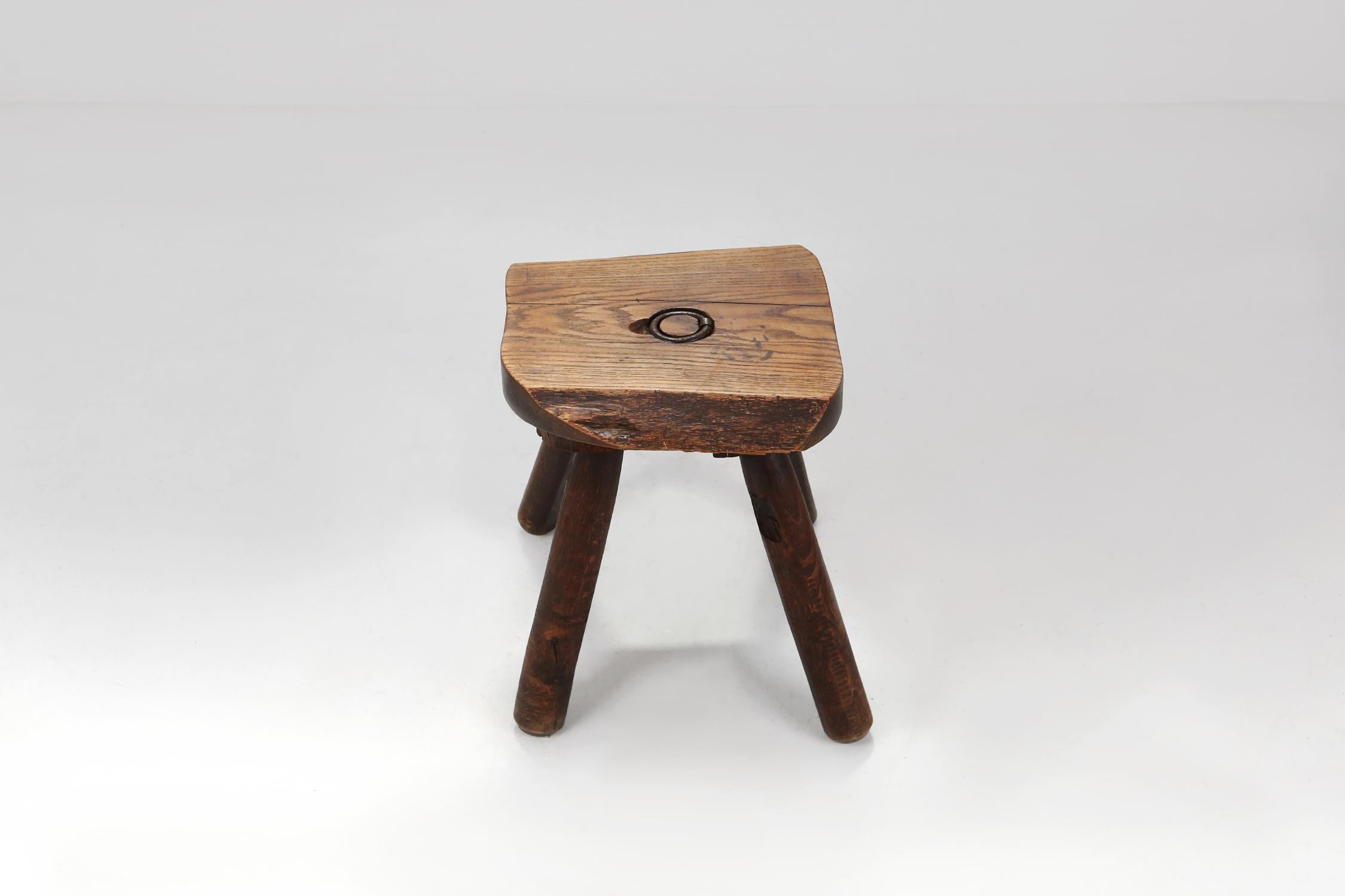 French Rustic Wooden Stool Ca.1900