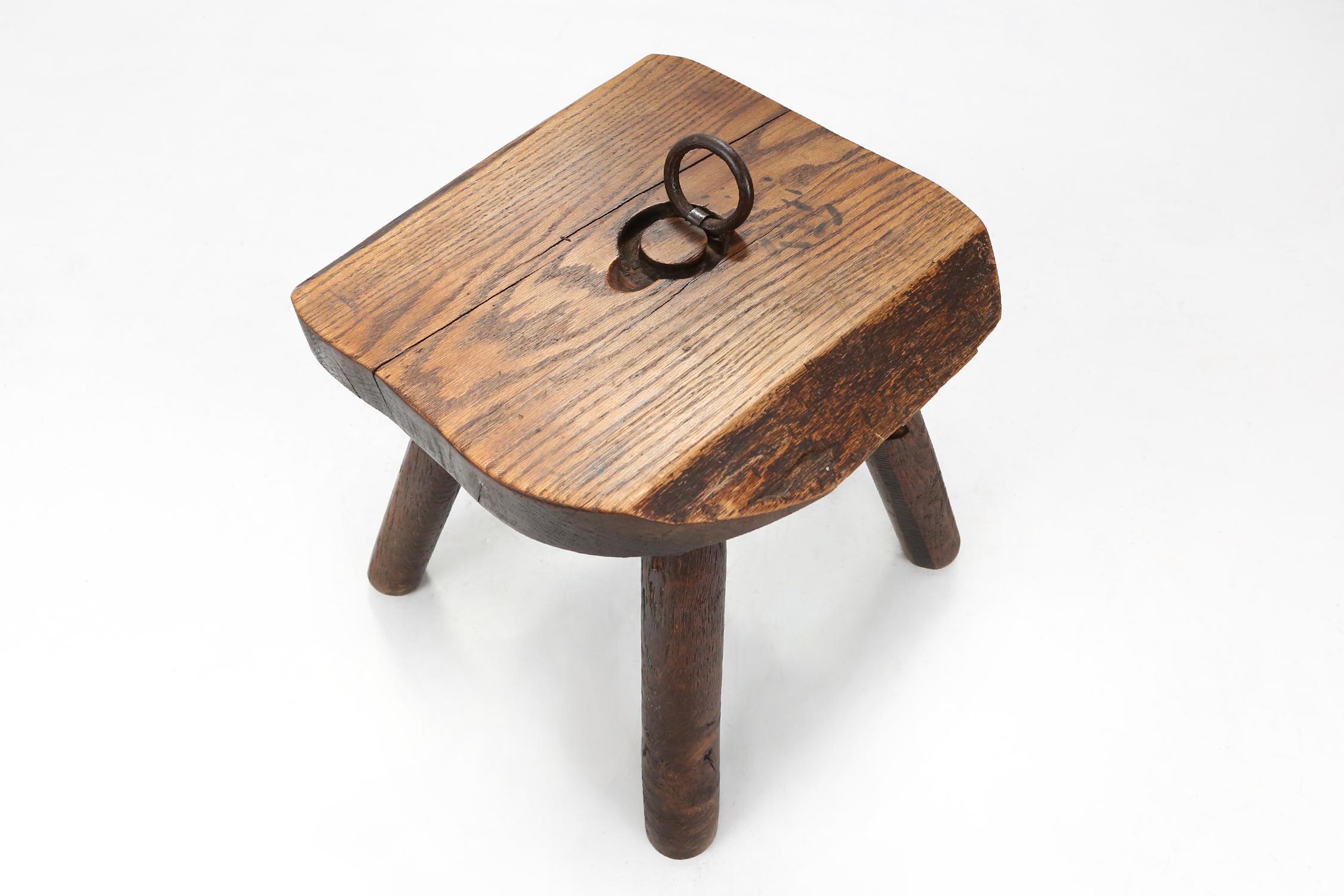 Early 20th Century Rustic Wooden Stool Ca.1900