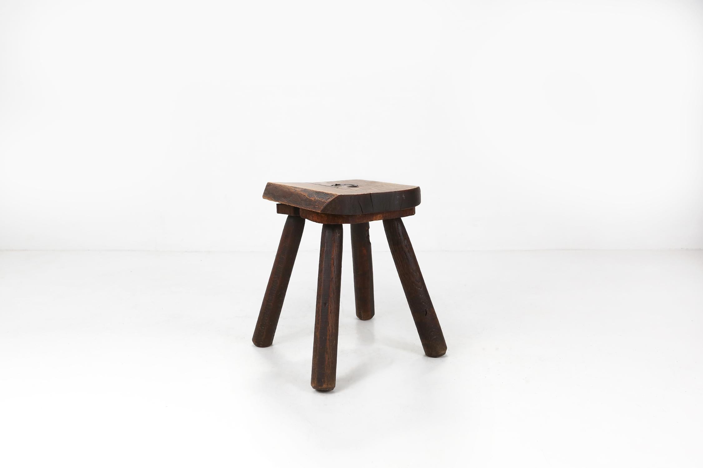 Rustic Wooden Stool Ca.1900 4