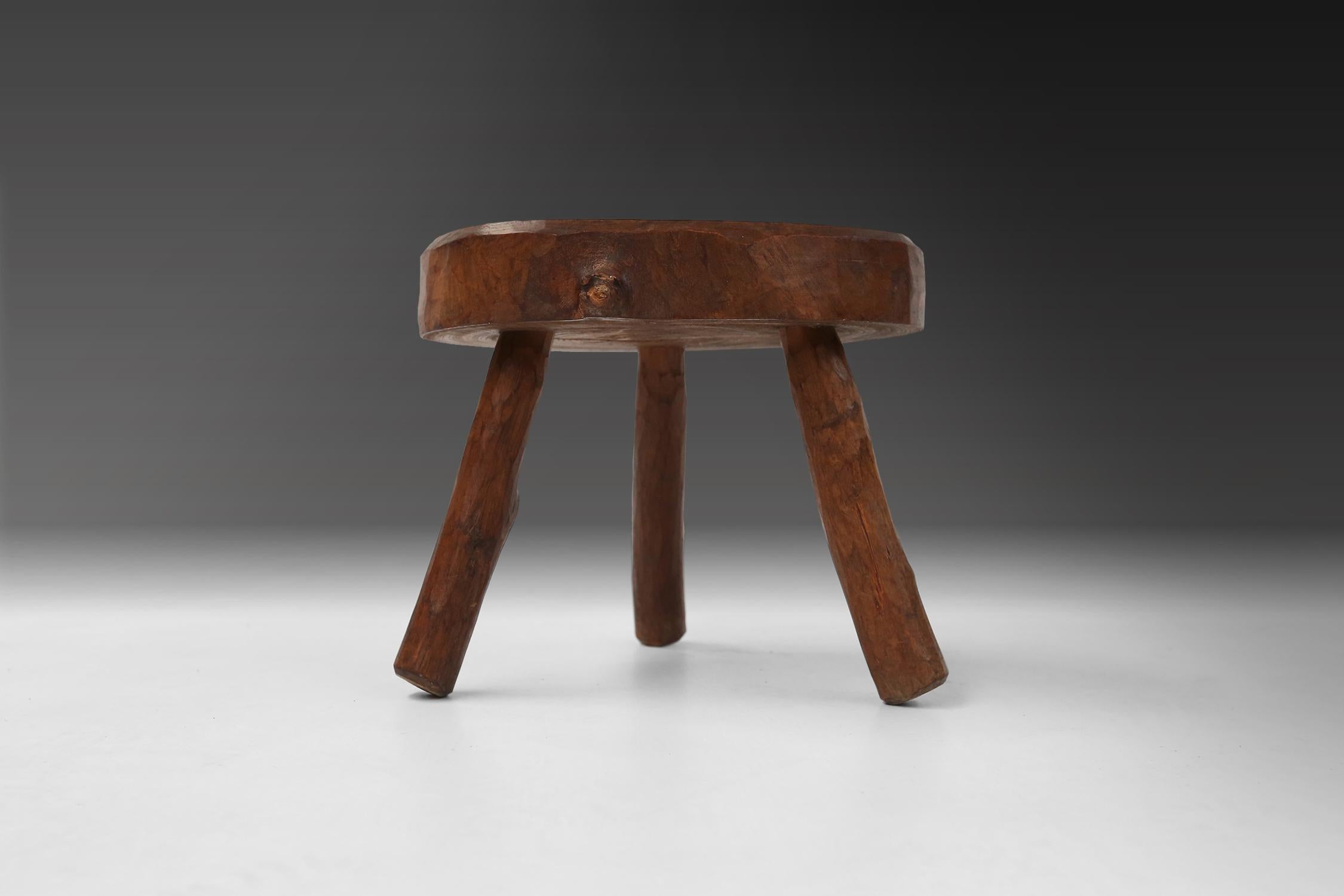 Belgian Rustic wooden stool Ca.1935 For Sale