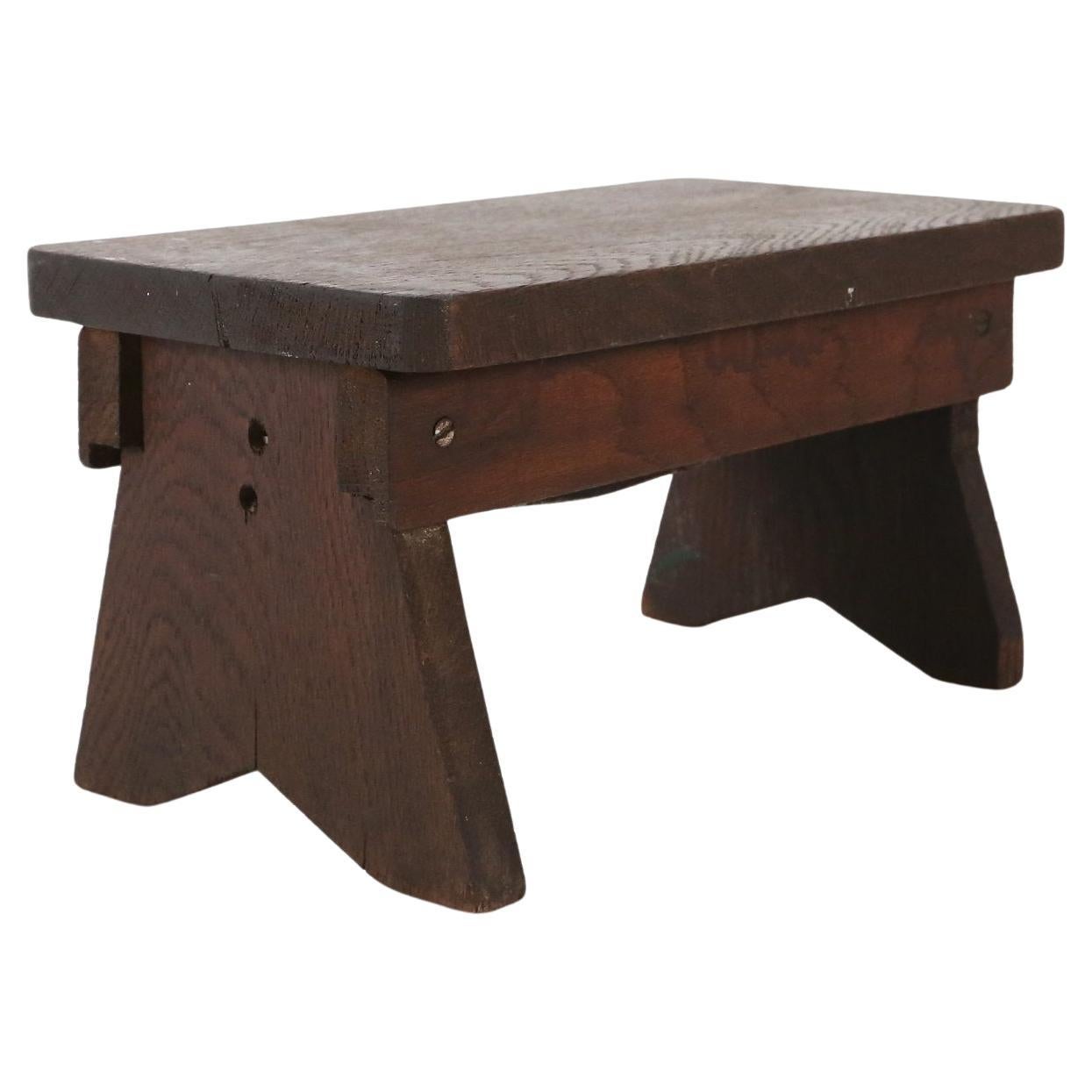 Rustic Wooden Stool with Exceptional Patina, Belgium 1880s