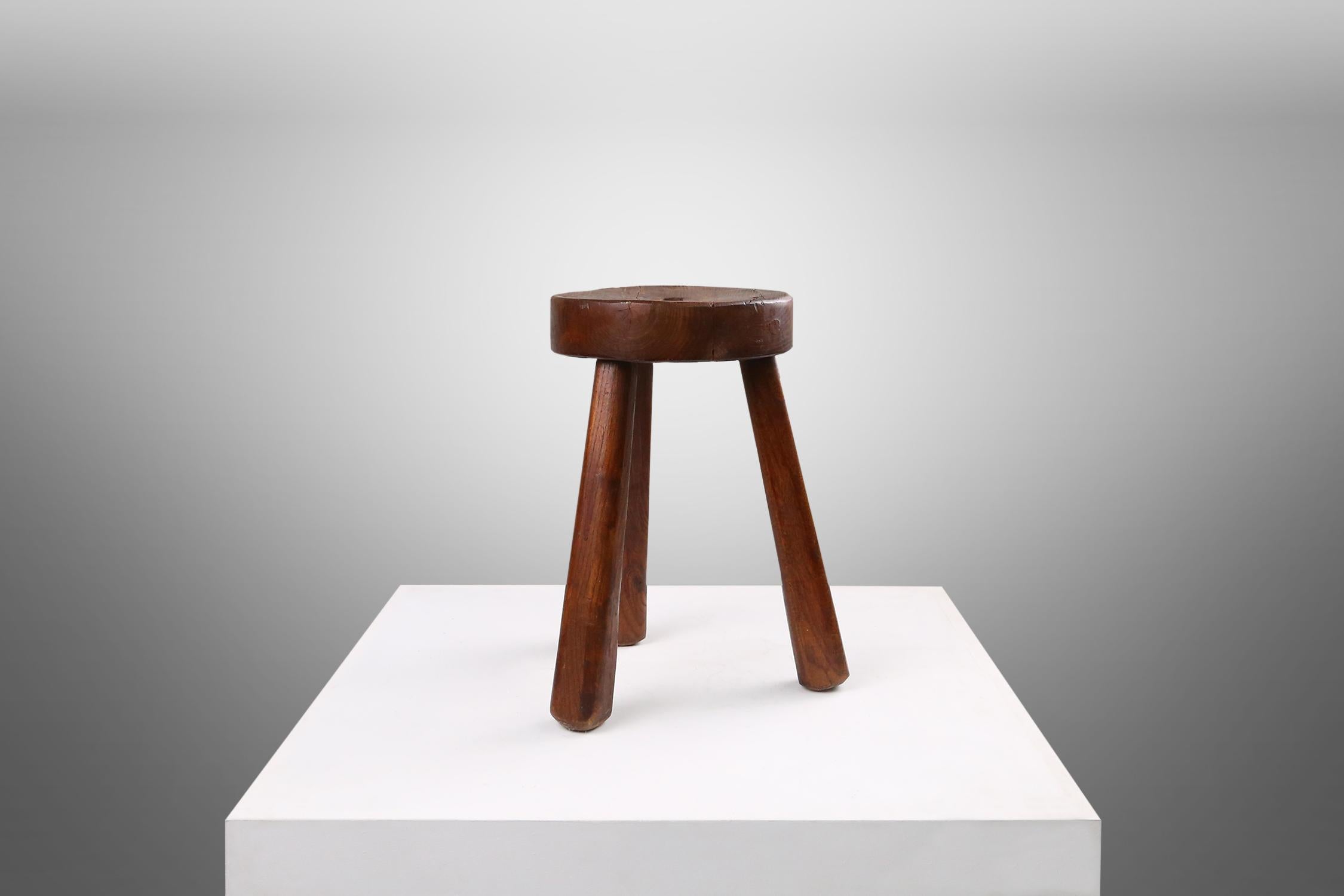 Rustic wooden stool with handle 1920's 2