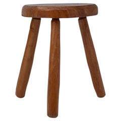 Rustic Wooden Stool with Round Seat and Tapered Legs