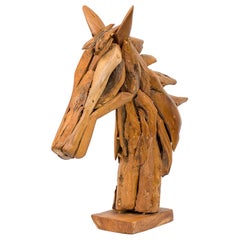 Rustic Wooden Teak Wood Horse Head Sculpture