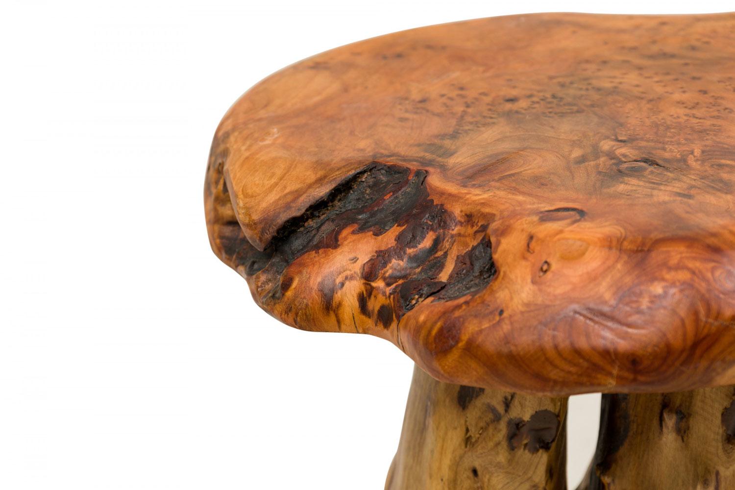 Rustic Wooden Tree Stump Burled Side Table with Organic Scalloped-Shaped Top For Sale 5