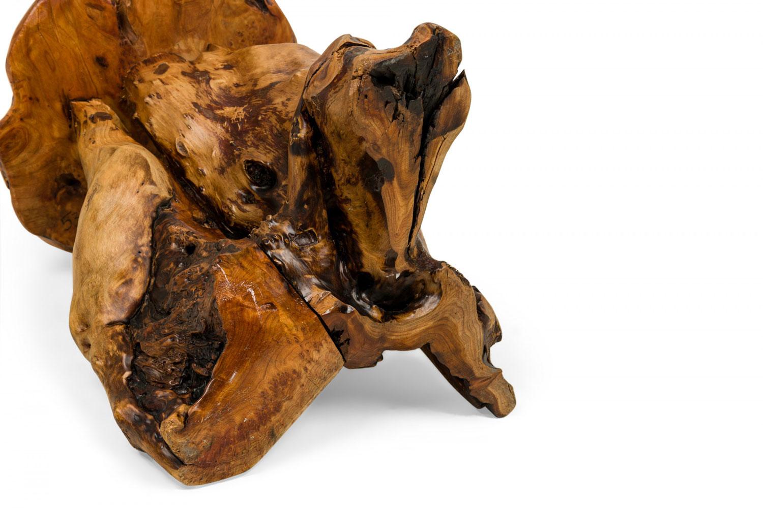 Rustic Wooden Tree Stump Burled Side Table with Organic Scalloped-Shaped Top For Sale 7