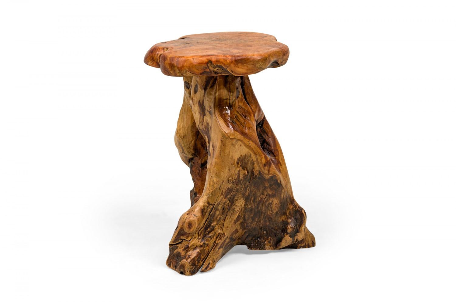 American Rustic Wooden Tree Stump Burled Side Table with Organic Scalloped-Shaped Top For Sale