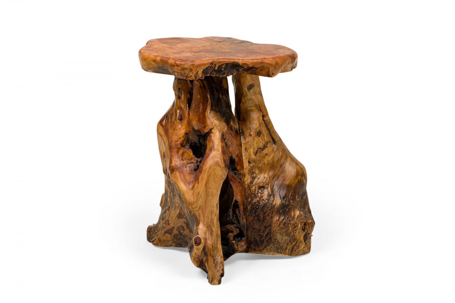 20th Century Rustic Wooden Tree Stump Burled Side Table with Organic Scalloped-Shaped Top For Sale