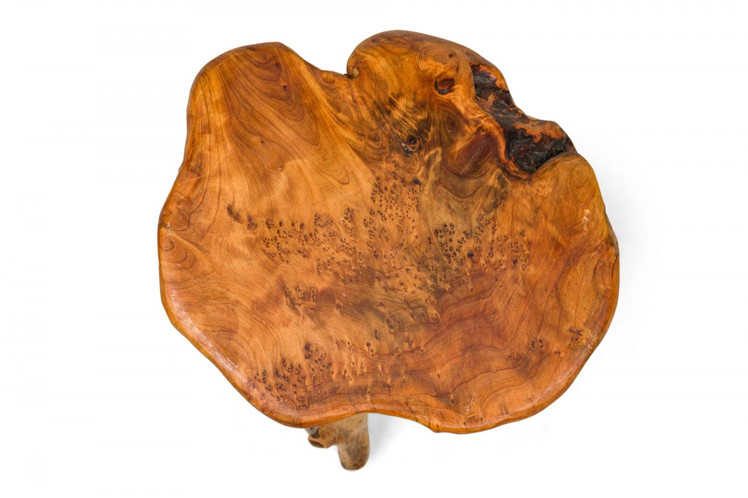 Rustic Wooden Tree Stump Burled Side Table with Organic Scalloped-Shaped Top For Sale 1