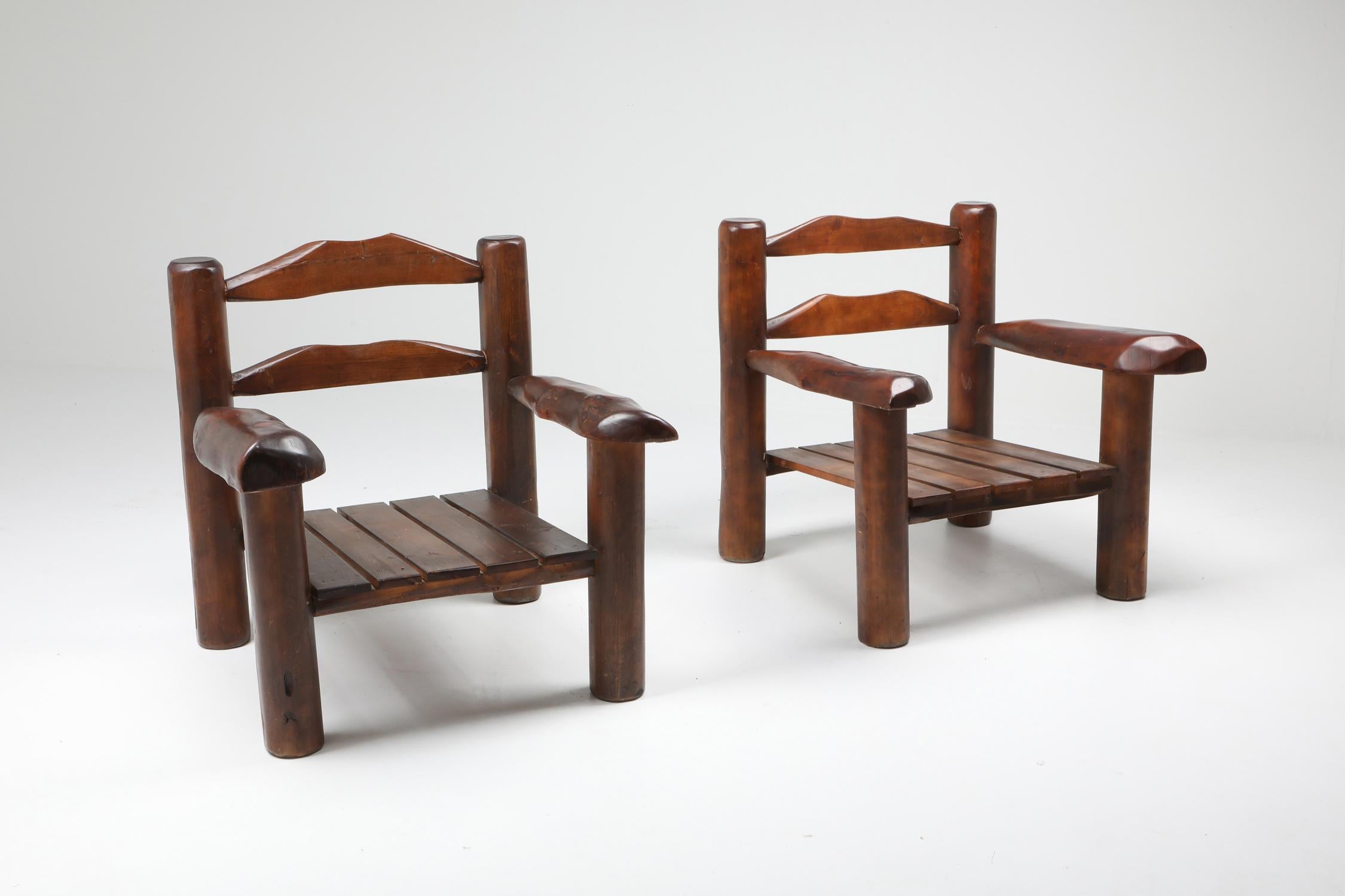 Rustikale Wabi Sabi Lounge-Stühle aus Holz (Europäisch)