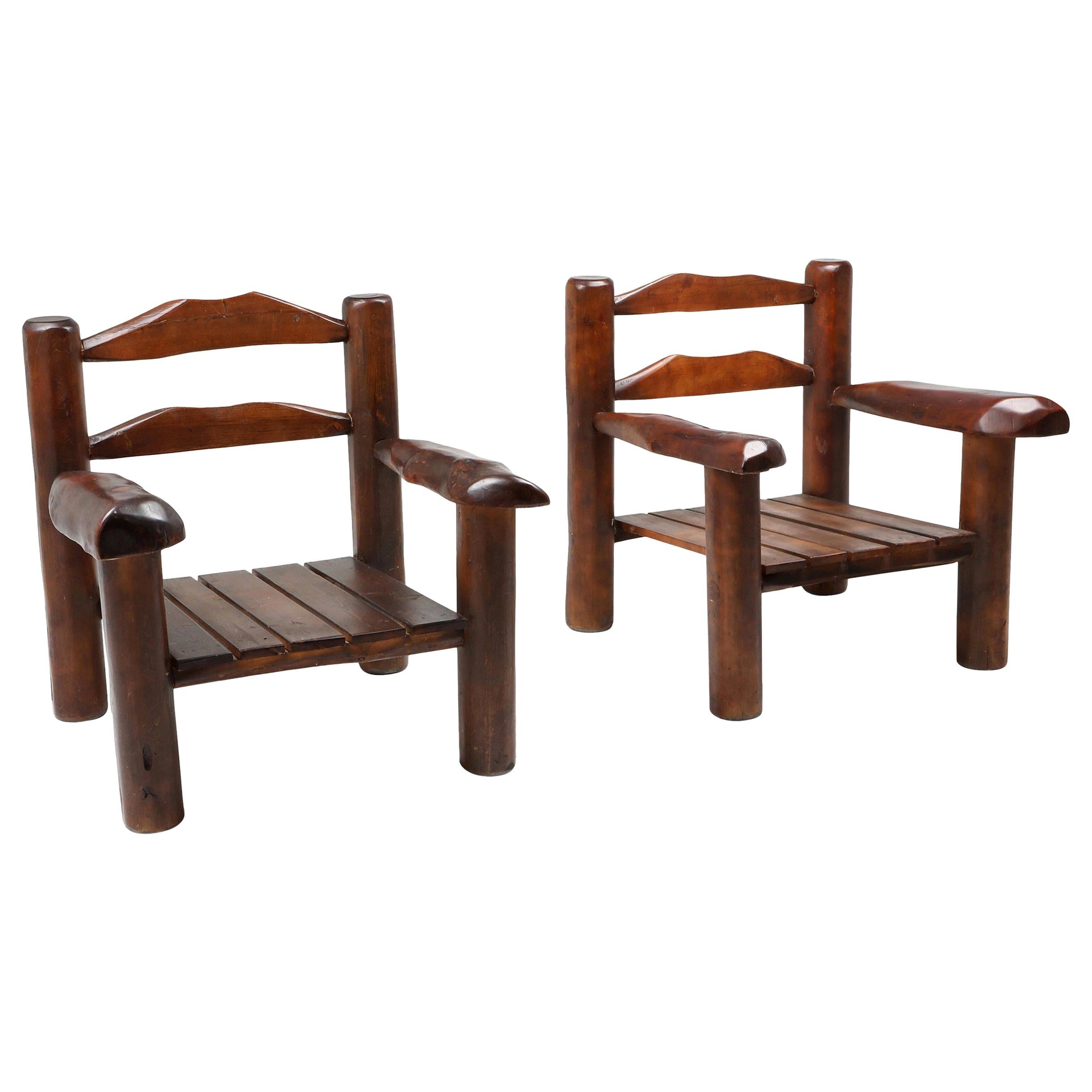 Rustikale Wabi Sabi Lounge-Stühle aus Holz