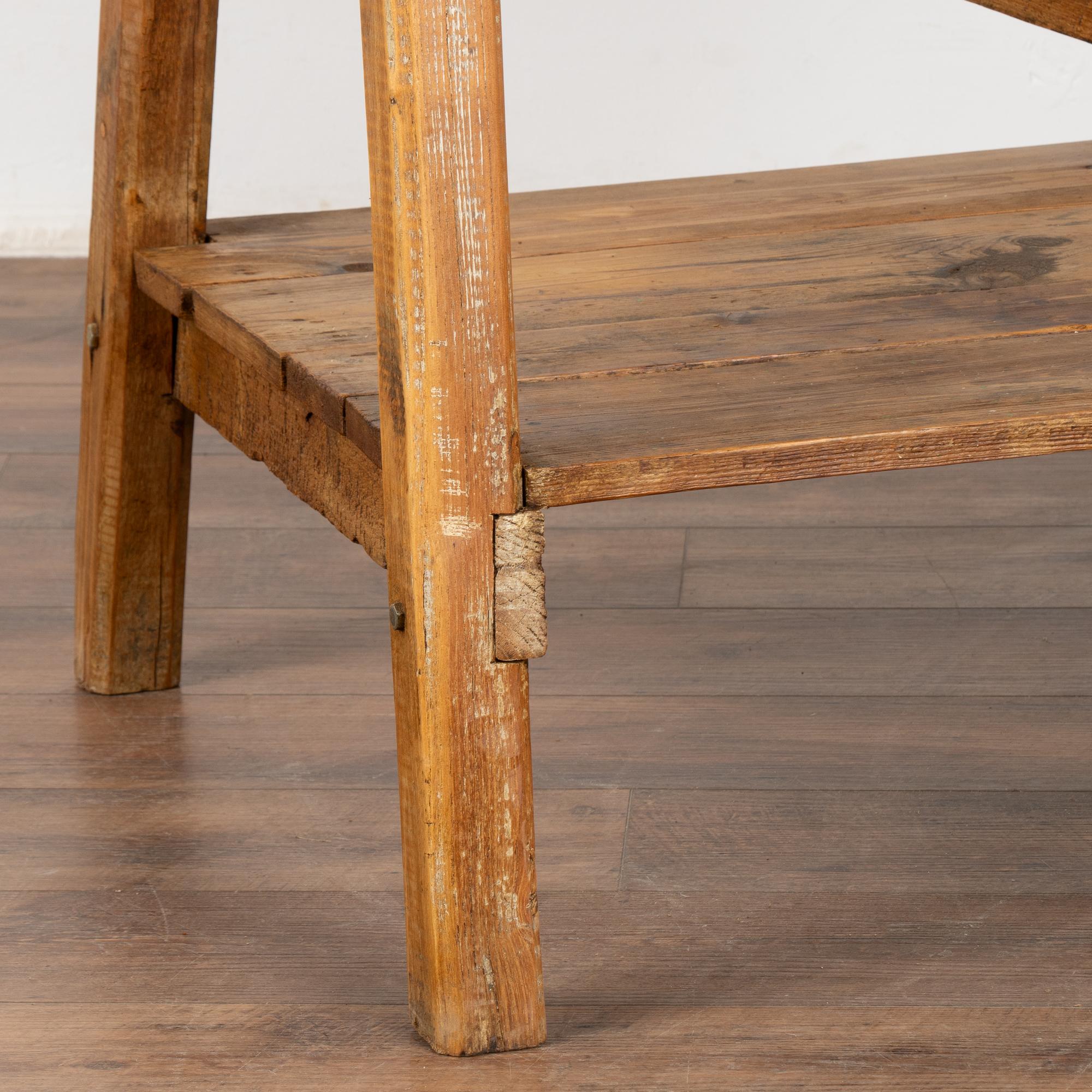 Rustic Work Table Console With Shelf and Drawer, Circa 1880 4