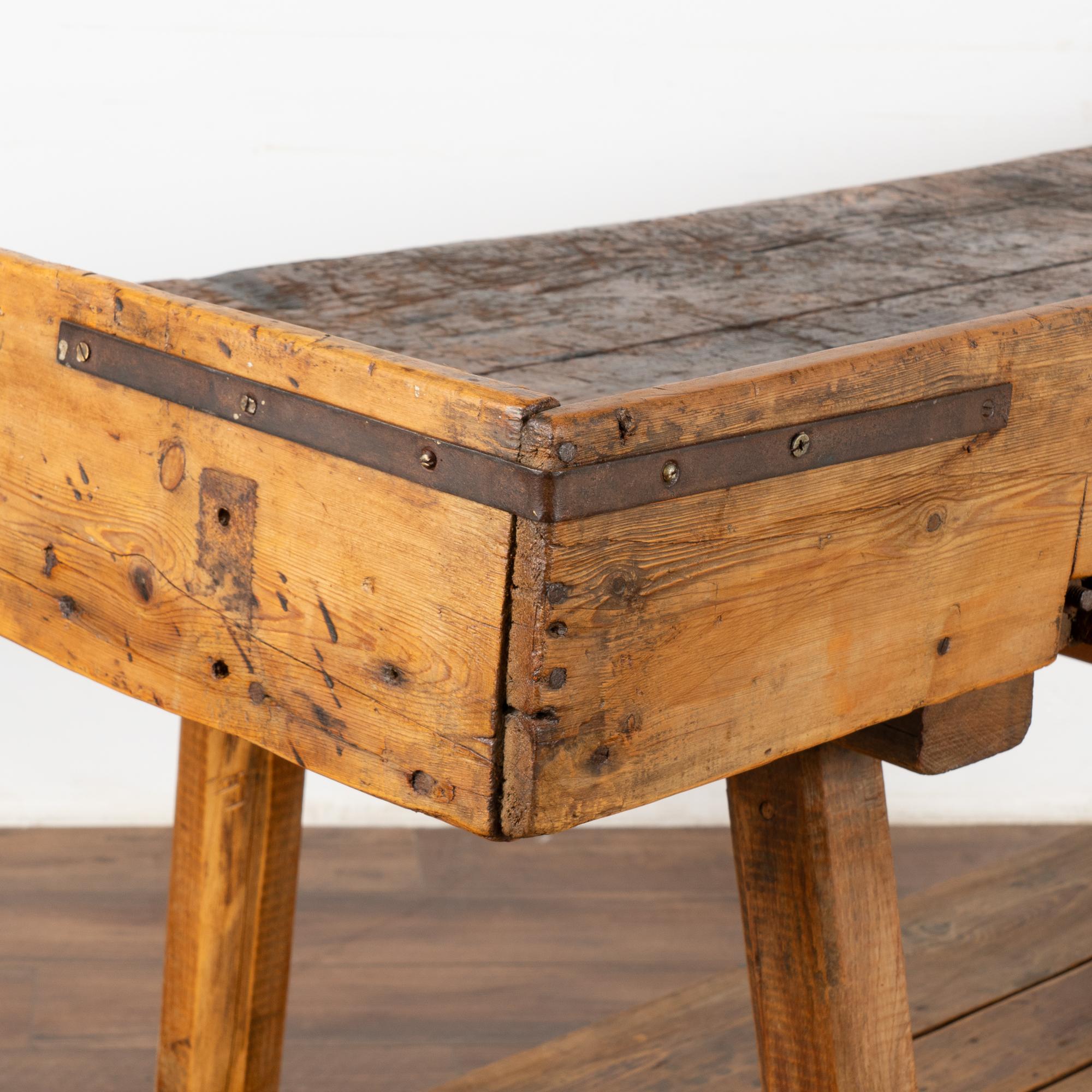 Rustic Work Table Console With Shelf and Drawer, Circa 1880 6