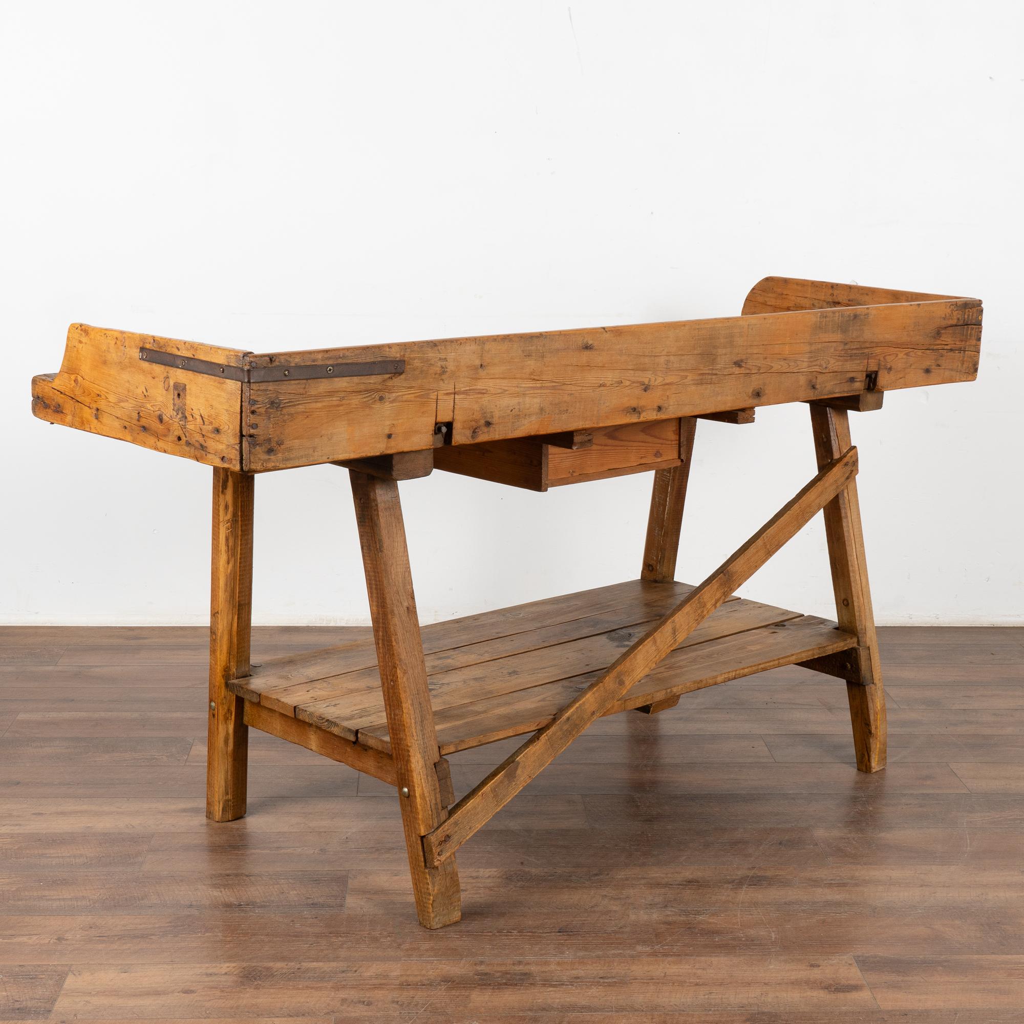 Rustic Work Table Console With Shelf and Drawer, Circa 1880 7