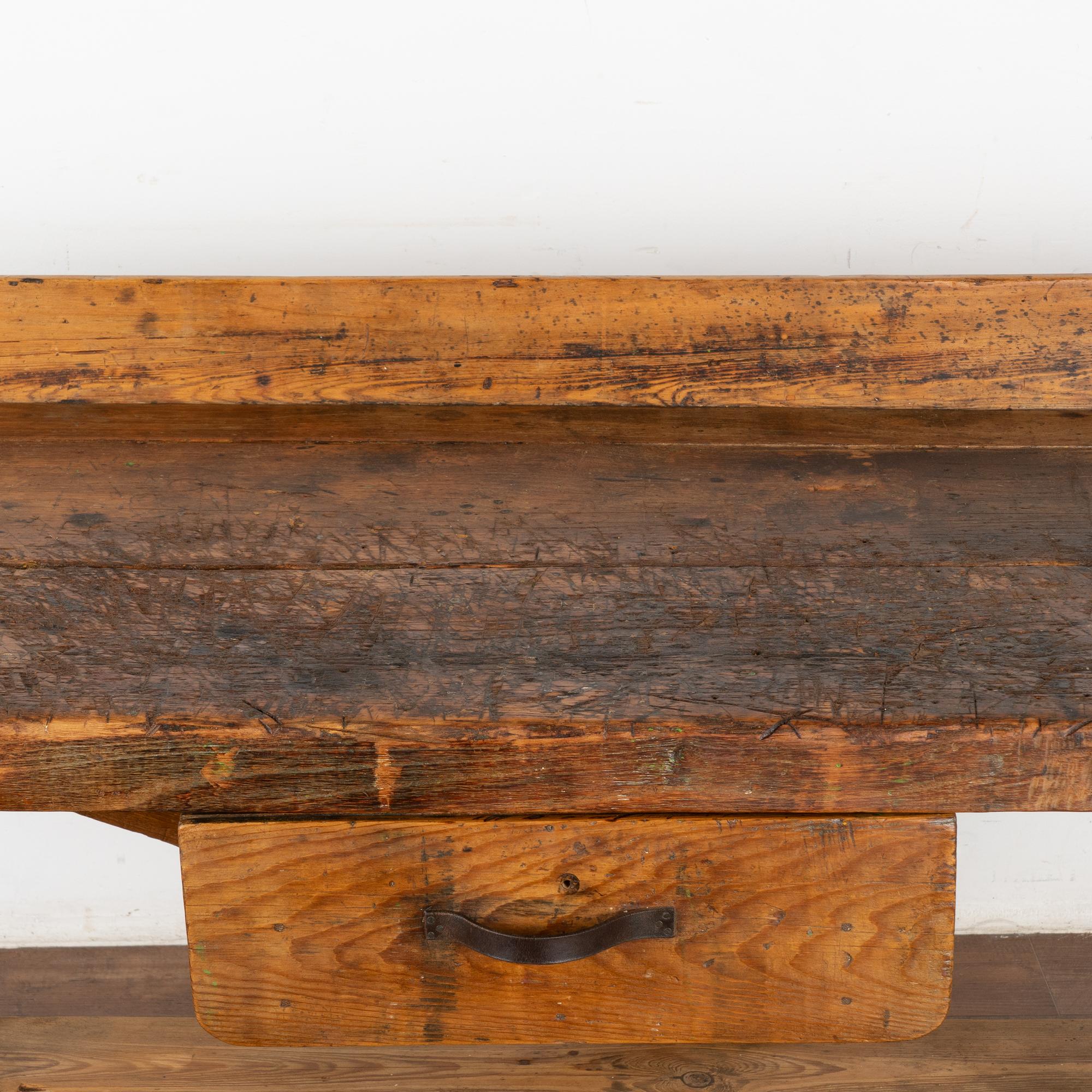 Rustic Work Table Console With Shelf and Drawer, Circa 1880 1