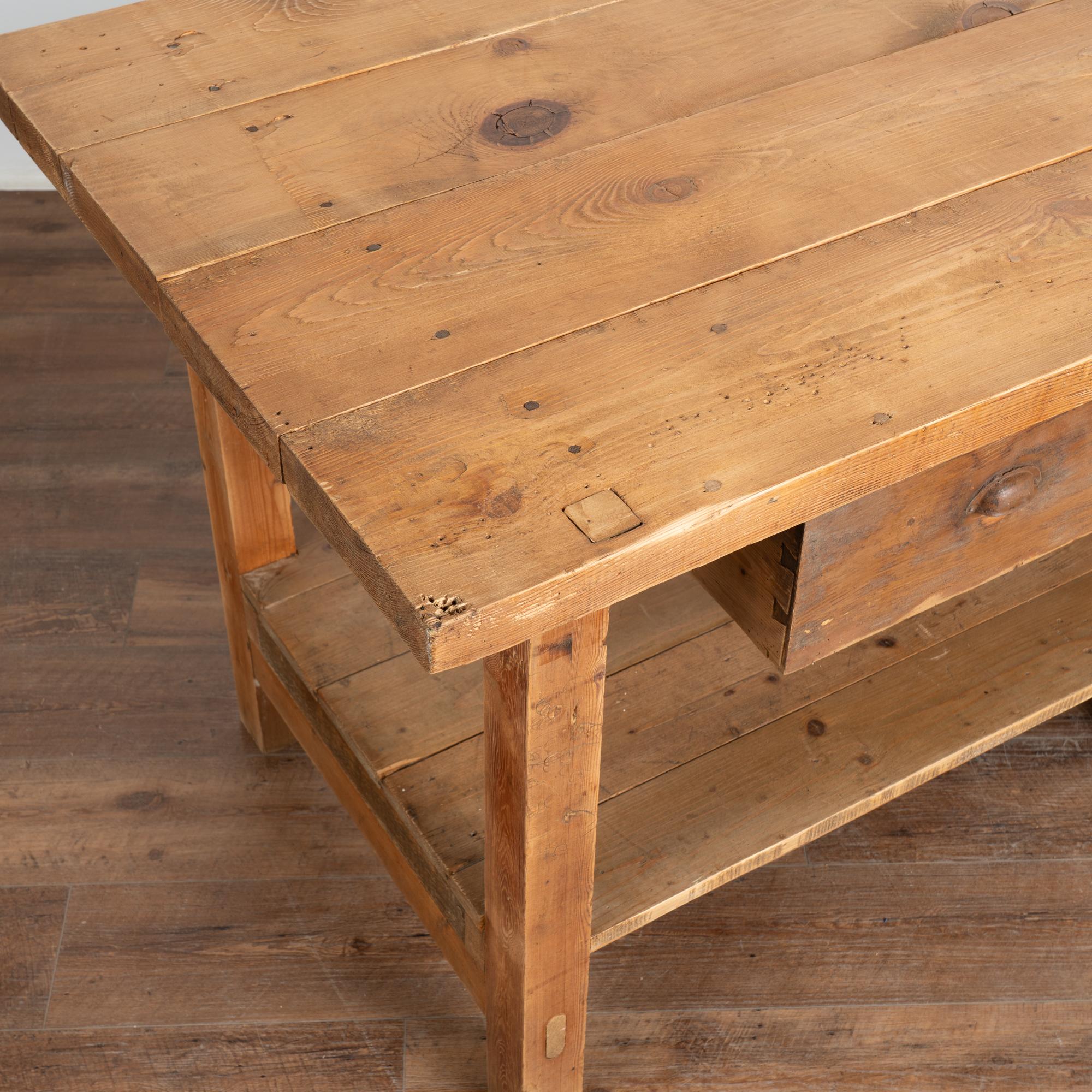 Rustic Work Table With Two Drawers and Shelf, Kitchen Island circa 1920 4